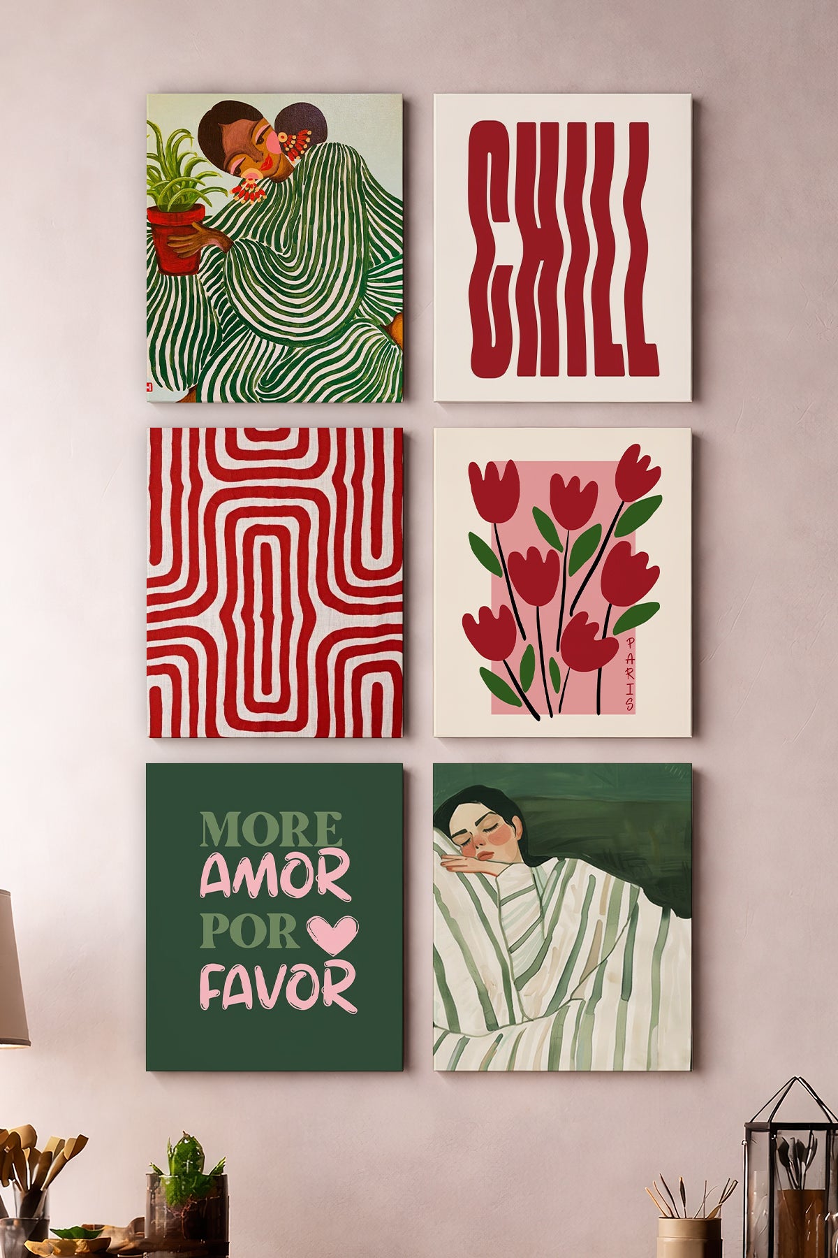 Amor & Bloom 6'lı Kanvas Tablo Seti – 15x21 cm