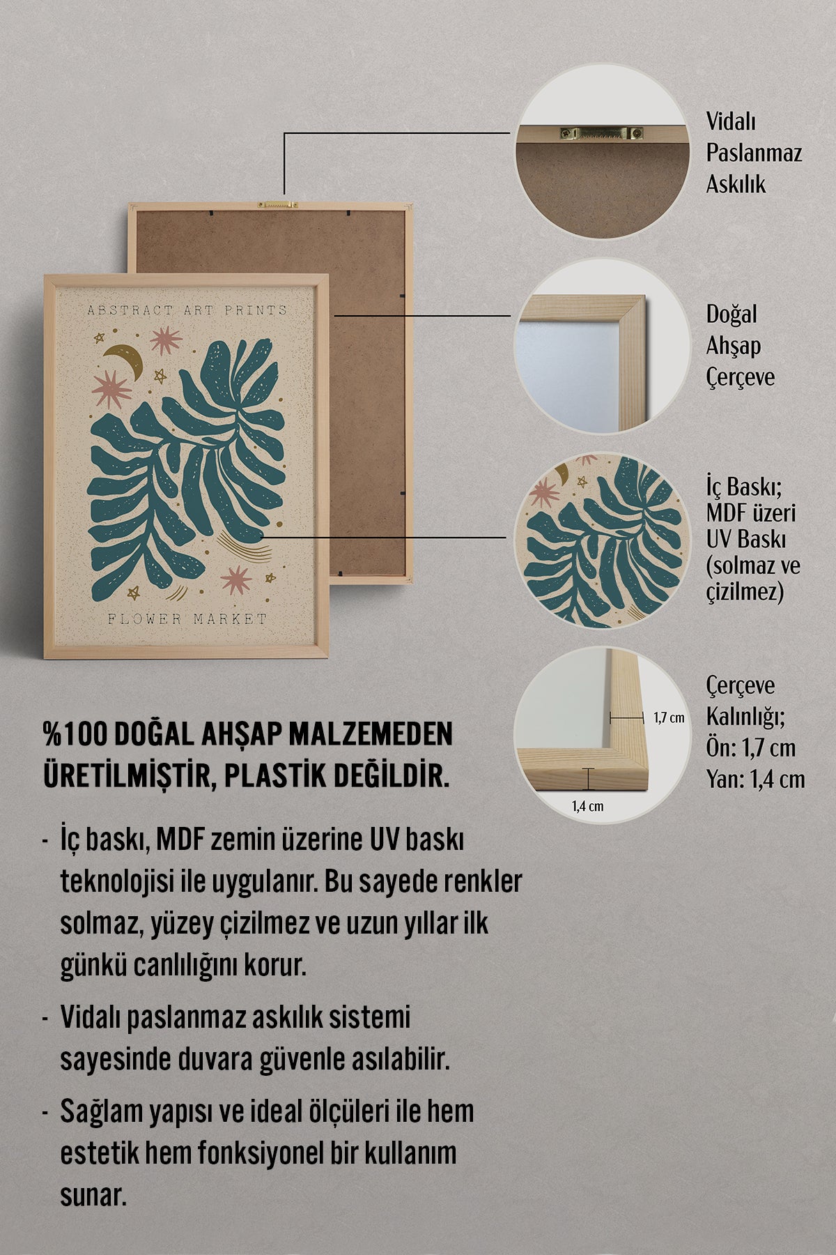 HOMEPACK Ahşap Çerçeveli Tablo Çerçeveli Poster Sanatsal Modern Duvar Dekoru FLOWER-02