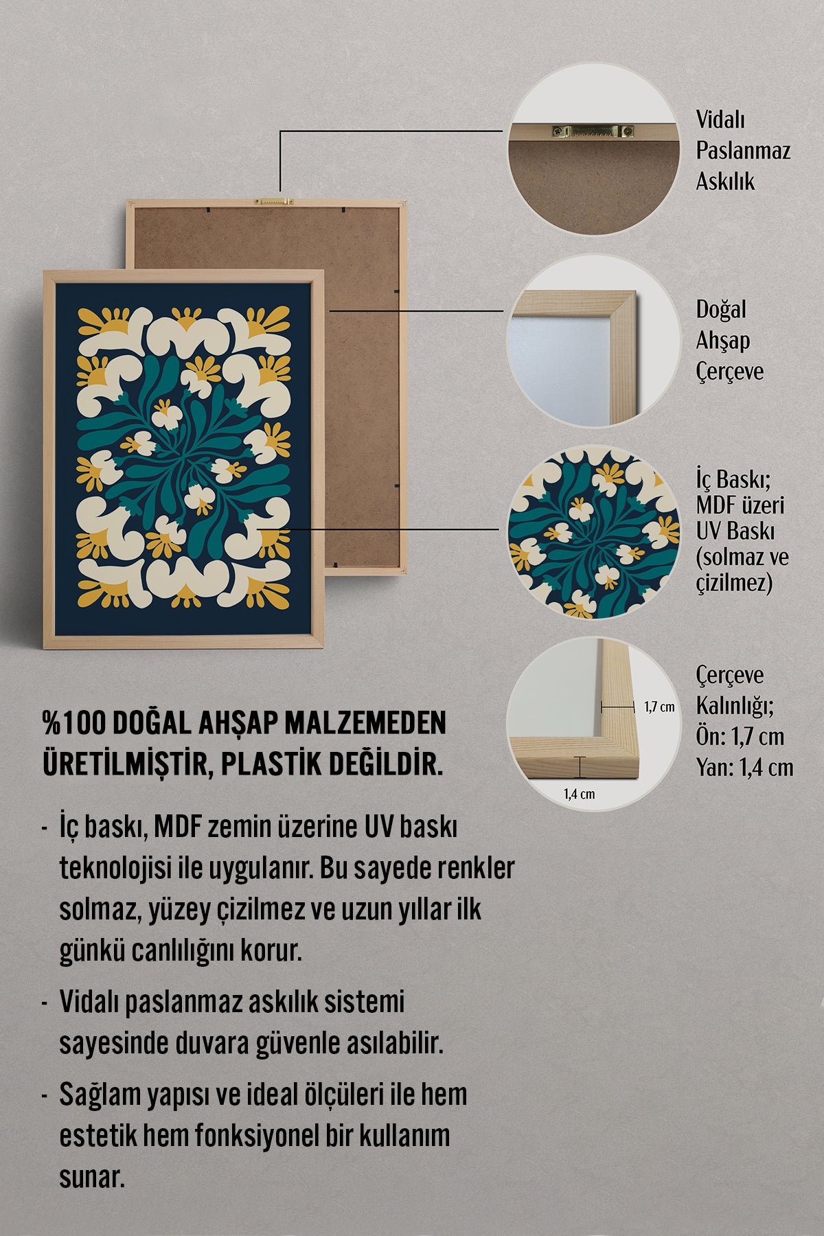 HOMEPACK Ahşap Çerçeveli Tablo Çerçeveli Poster Sanatsal Modern Duvar Dekoru FLOWER-107