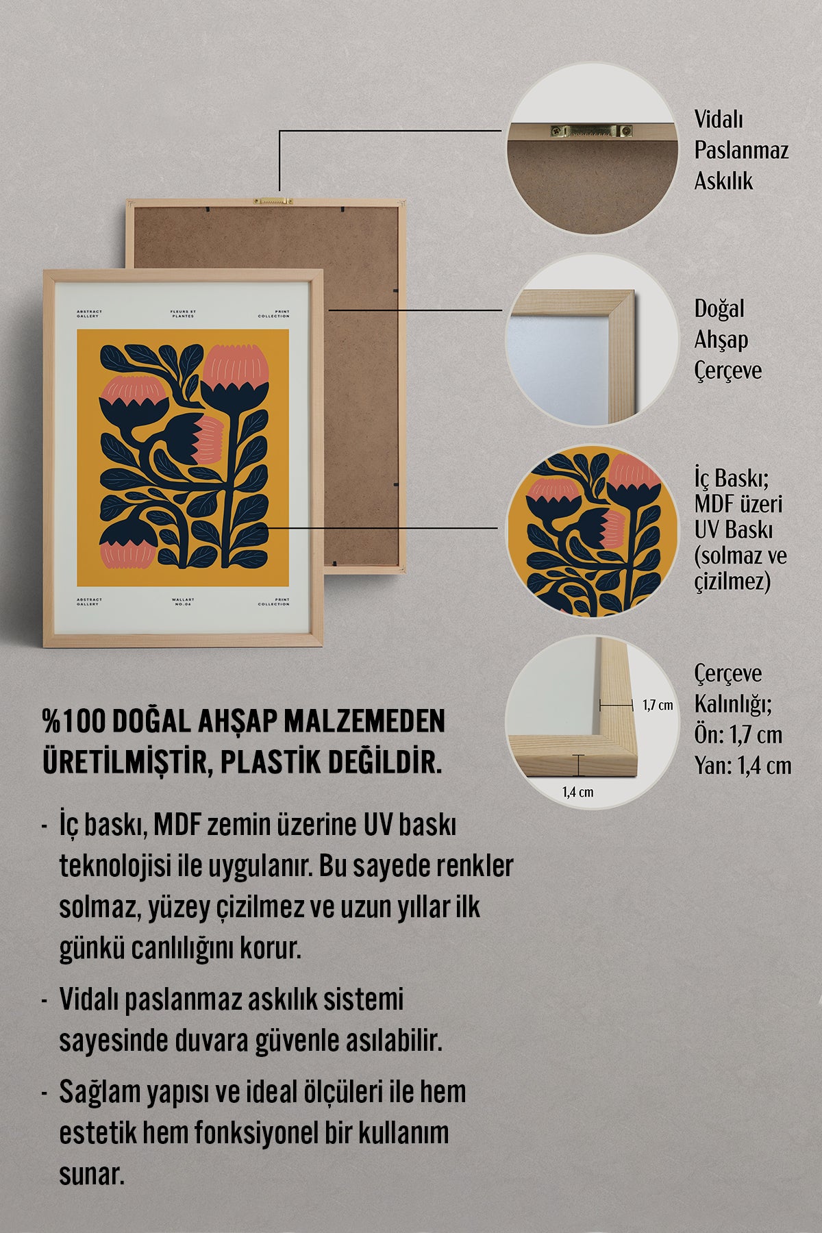 HOMEPACK Ahşap Çerçeveli Tablo Çerçeveli Poster Sanatsal Modern Duvar Dekoru FLOWER-109