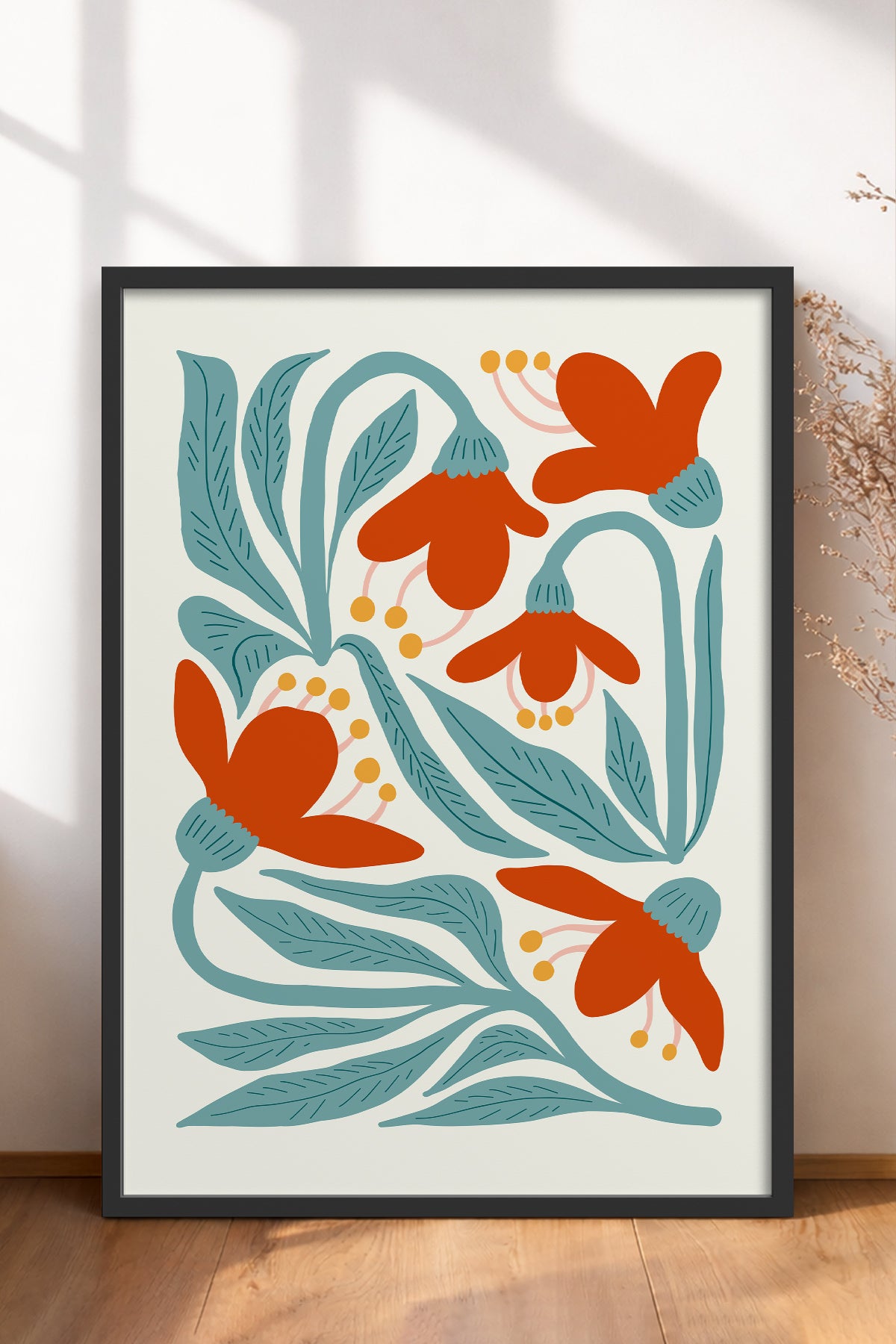 HOMEPACK Ahşap Çerçeveli Tablo Çerçeveli Poster Sanatsal Modern Duvar Dekoru FLOWER-111