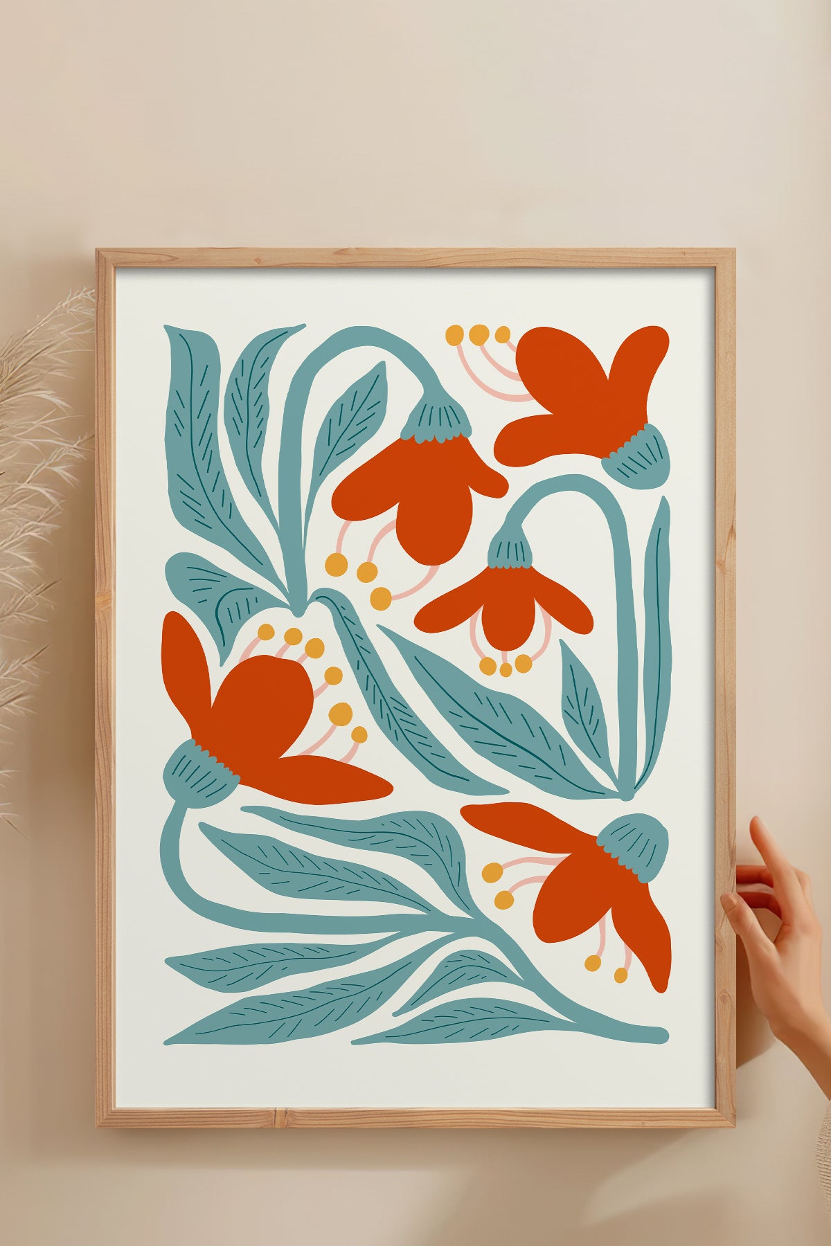 HOMEPACK Ahşap Çerçeveli Tablo Çerçeveli Poster Sanatsal Modern Duvar Dekoru FLOWER-111