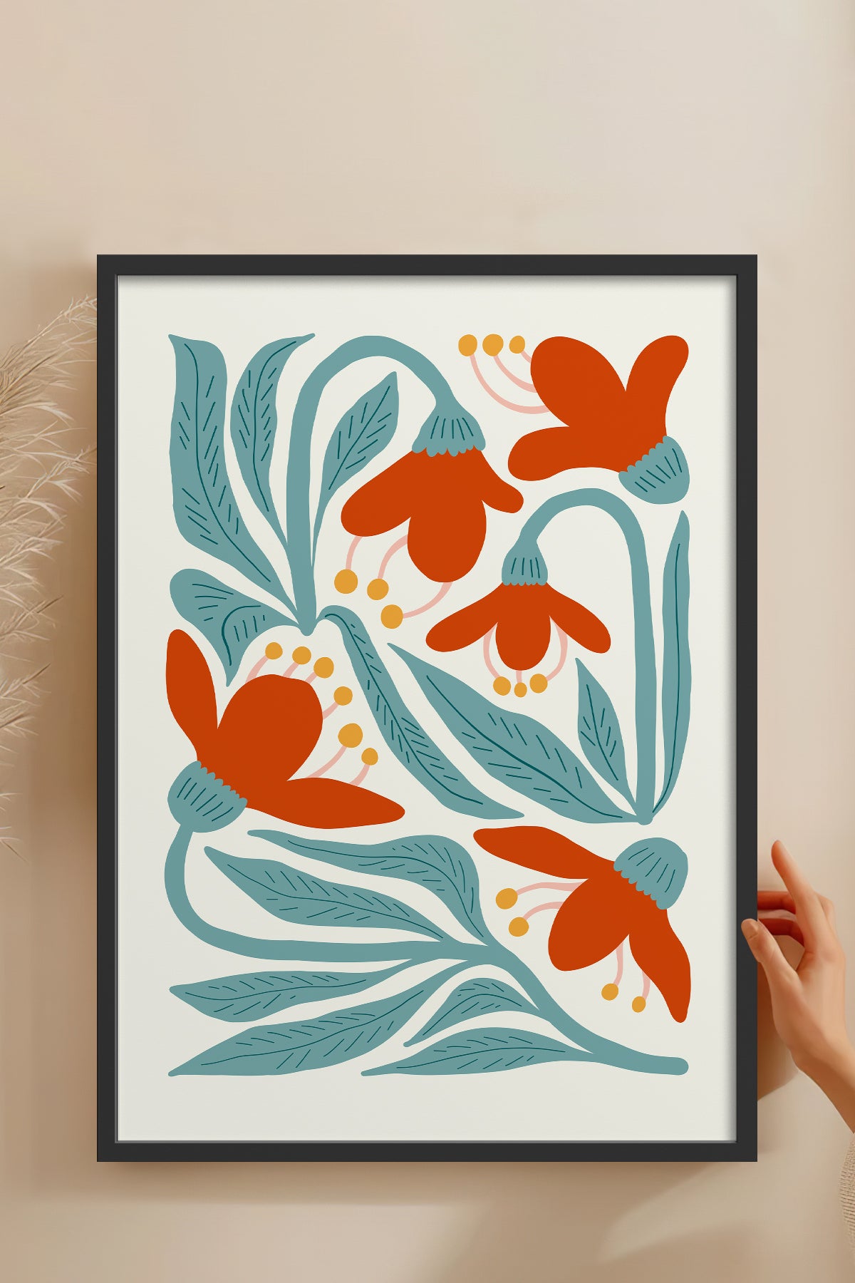 HOMEPACK Ahşap Çerçeveli Tablo Çerçeveli Poster Sanatsal Modern Duvar Dekoru FLOWER-111