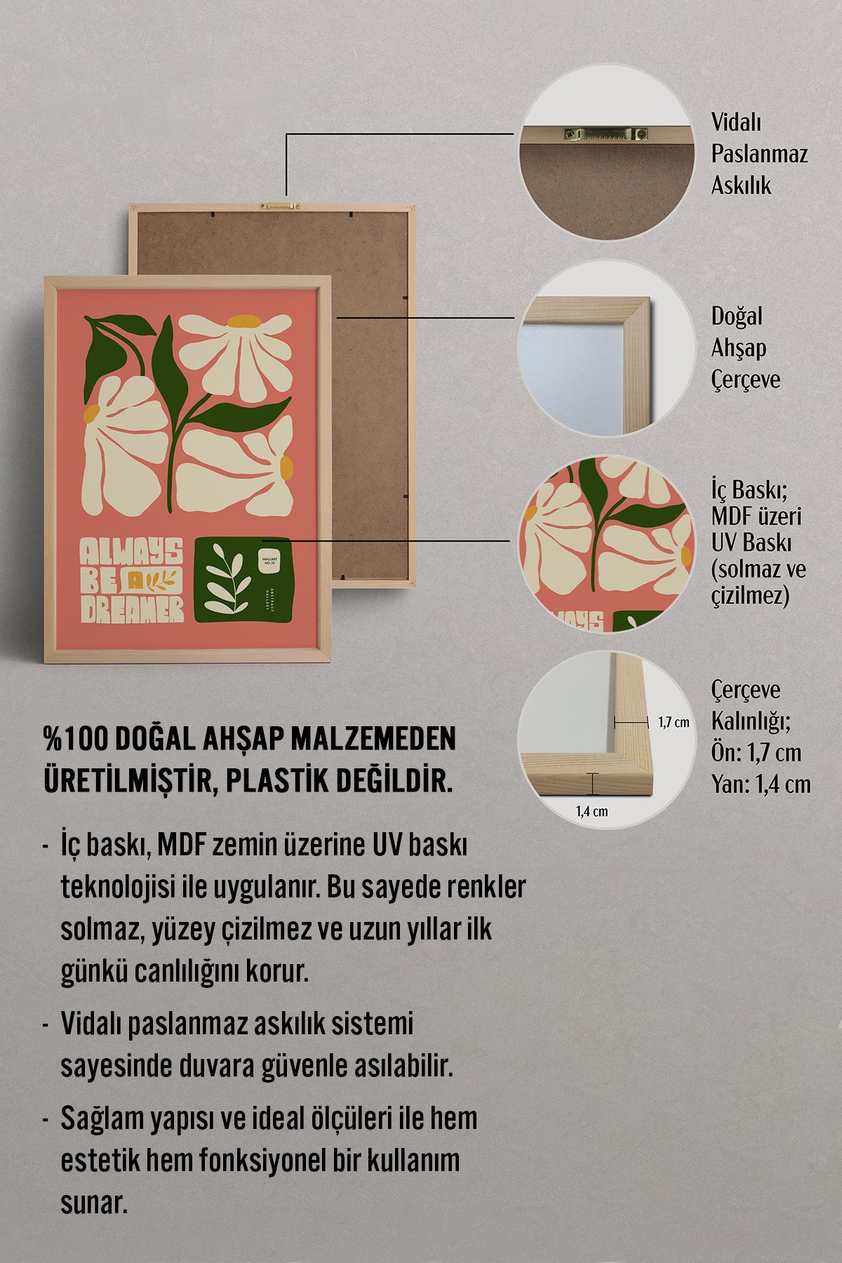 HOMEPACK Ahşap Çerçeveli Tablo Çerçeveli Poster Sanatsal Modern Duvar Dekoru FLOWER-113