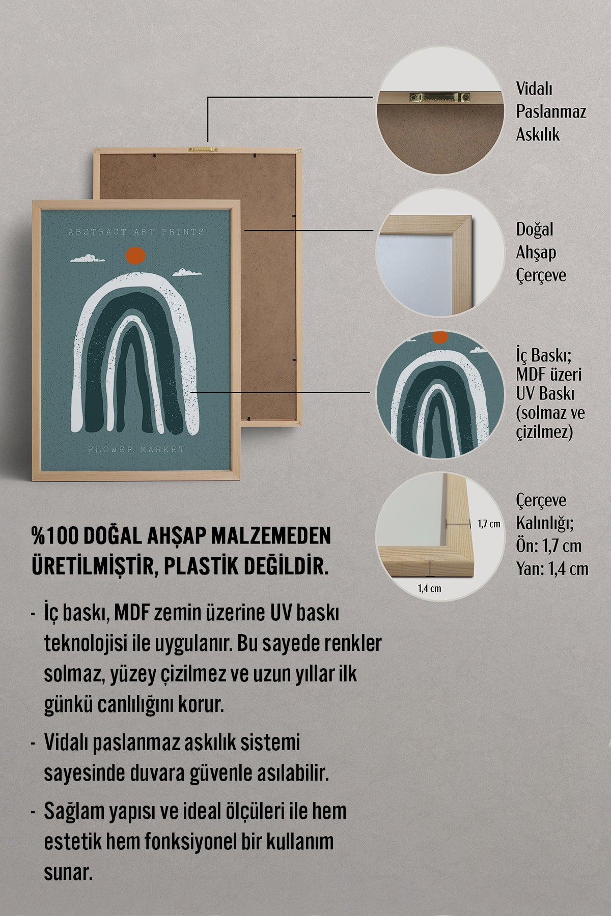 HOMEPACK Ahşap Çerçeveli Tablo Çerçeveli Poster Sanatsal Modern Duvar Dekoru FLOWER-12