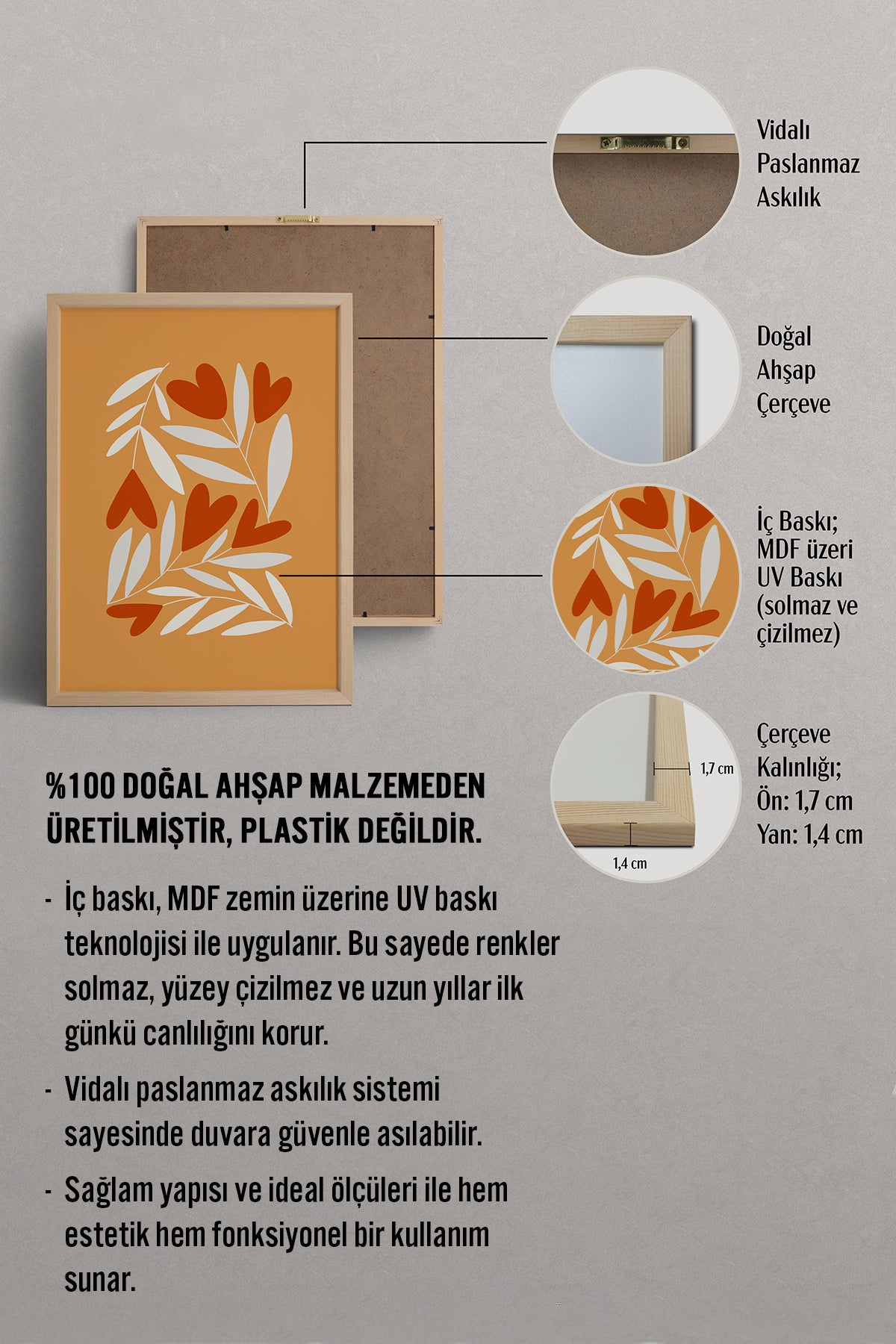 HOMEPACK Ahşap Çerçeveli Tablo Çerçeveli Poster Sanatsal Modern Duvar Dekoru FLOWER-123