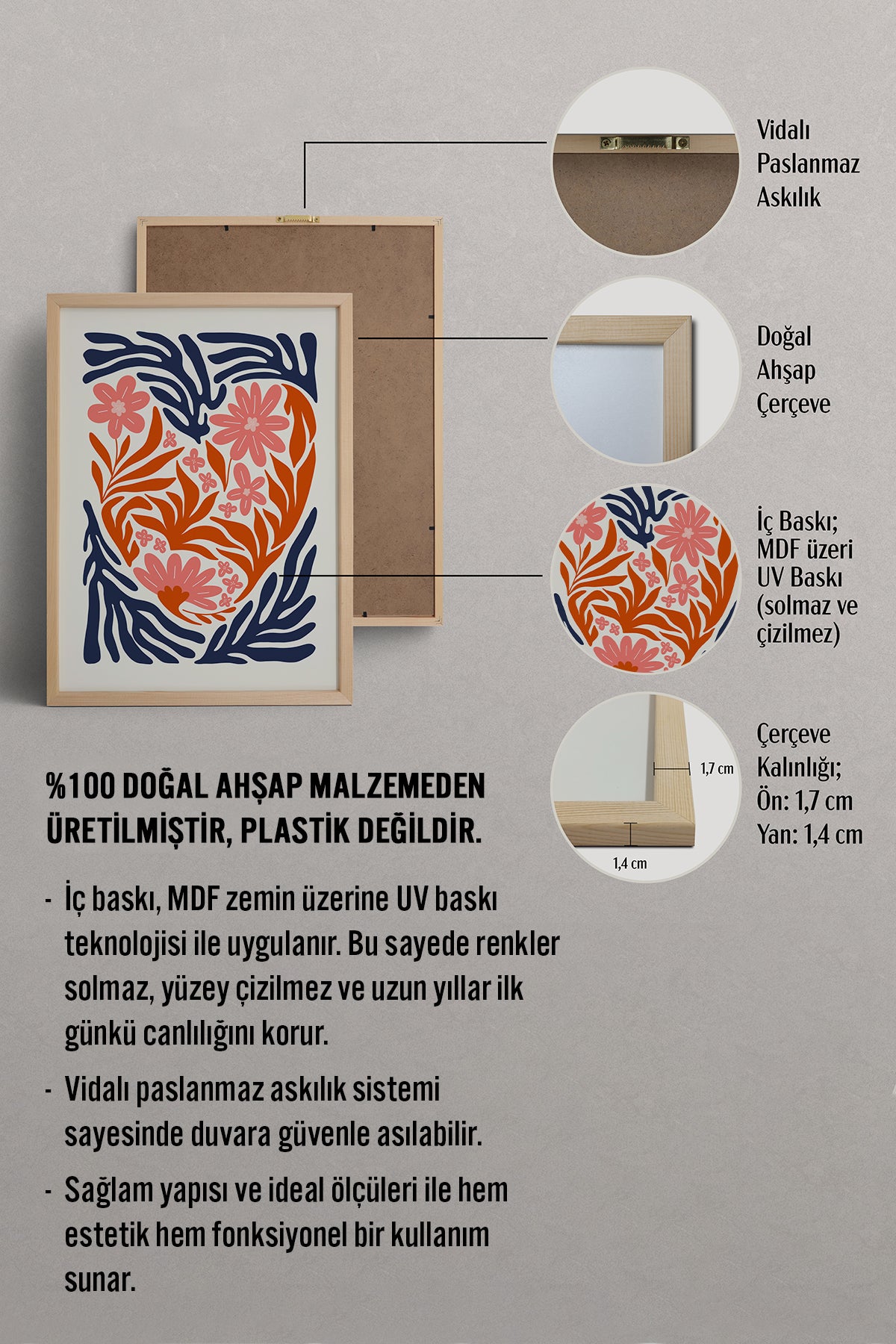 HOMEPACK Ahşap Çerçeveli Tablo Çerçeveli Poster Sanatsal Modern Duvar Dekoru FLOWER-131