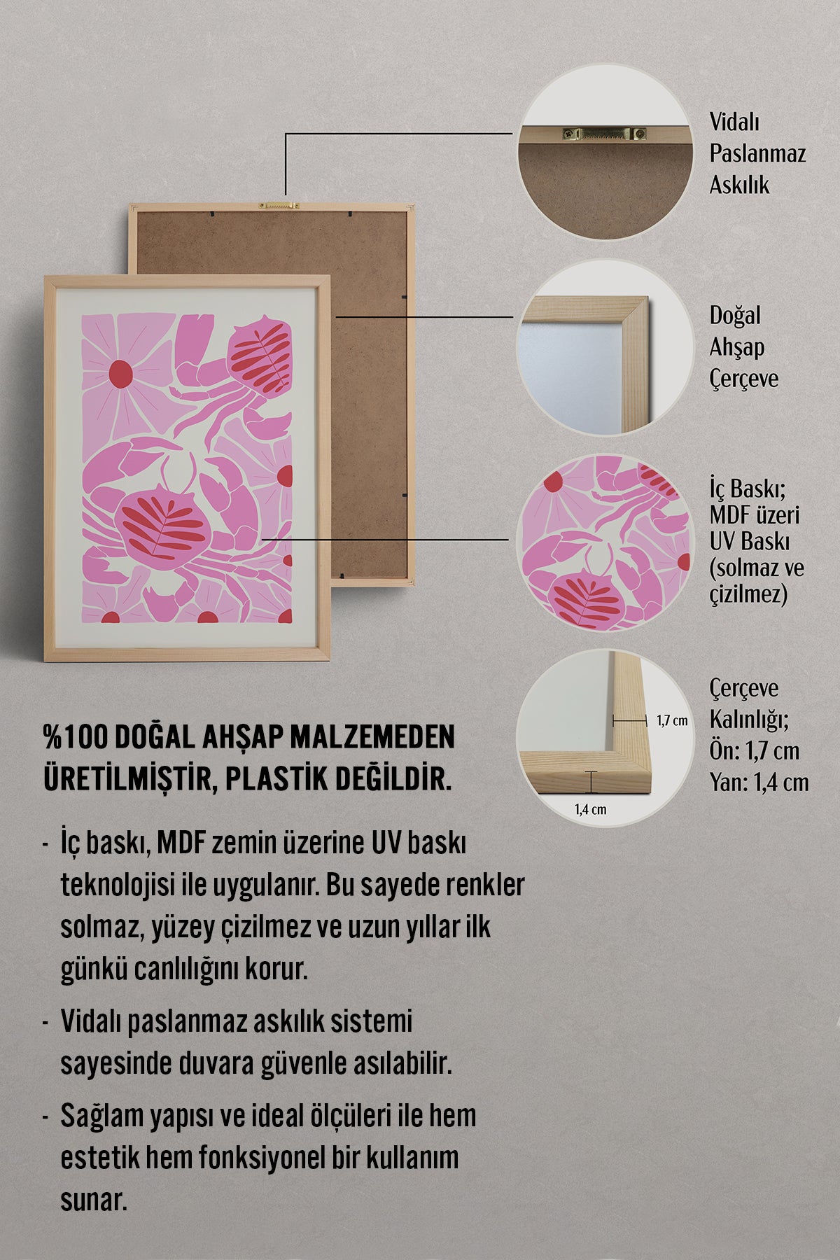 HOMEPACK Ahşap Çerçeveli Tablo Çerçeveli Poster Sanatsal Modern Duvar Dekoru FLOWER-137