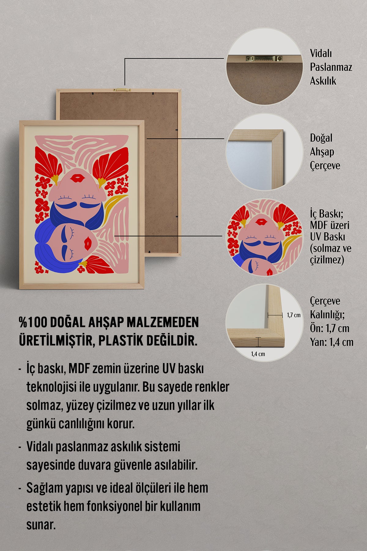 HOMEPACK Ahşap Çerçeveli Tablo Çerçeveli Poster Sanatsal Modern Duvar Dekoru FLOWER-138