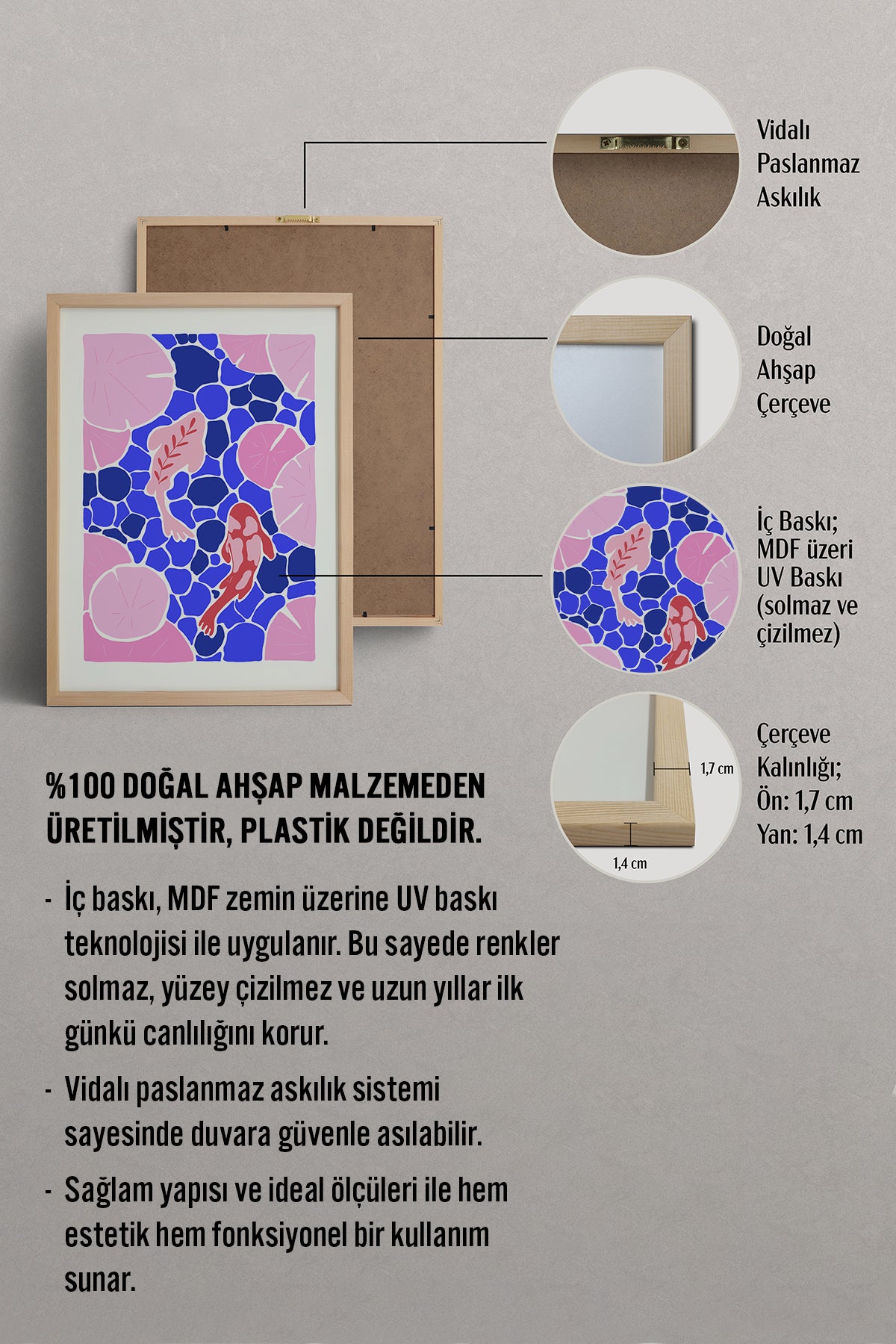 HOMEPACK Ahşap Çerçeveli Tablo Çerçeveli Poster Sanatsal Modern Duvar Dekoru FLOWER-139