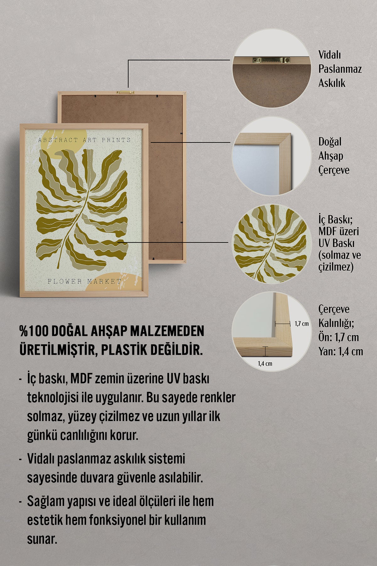 HOMEPACK Ahşap Çerçeveli Tablo Çerçeveli Poster Sanatsal Modern Duvar Dekoru FLOWER-14