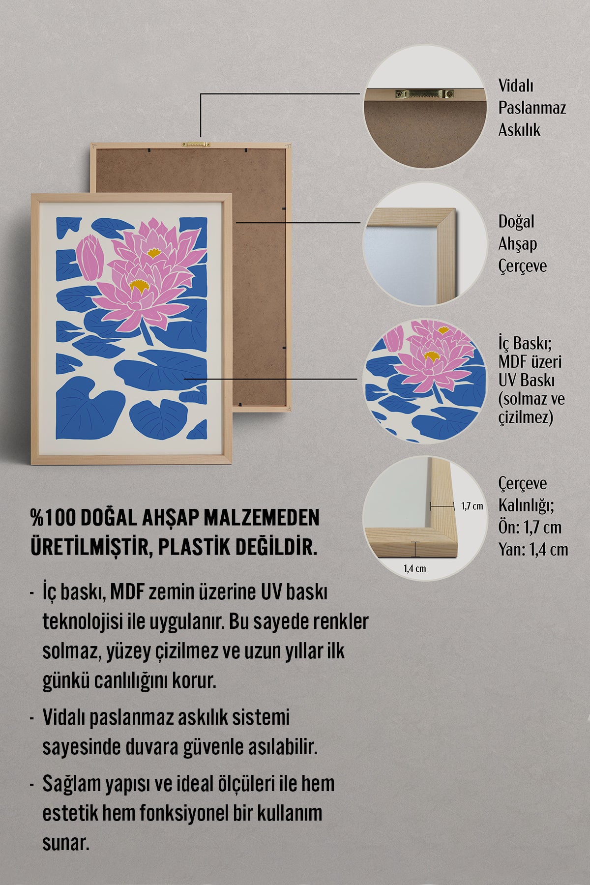 HOMEPACK Ahşap Çerçeveli Tablo Çerçeveli Poster Sanatsal Modern Duvar Dekoru FLOWER-141