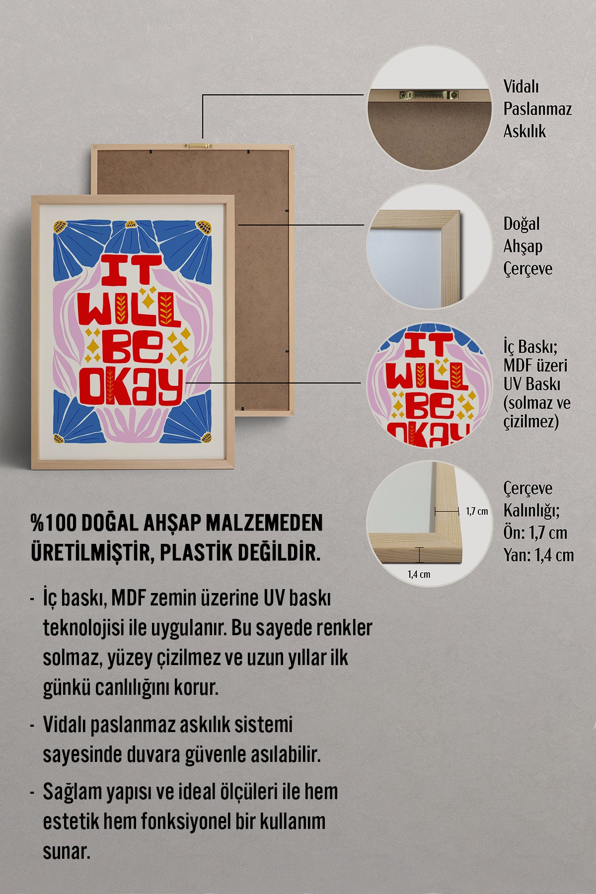 HOMEPACK Ahşap Çerçeveli Tablo Çerçeveli Poster Sanatsal Modern Duvar Dekoru FLOWER-142
