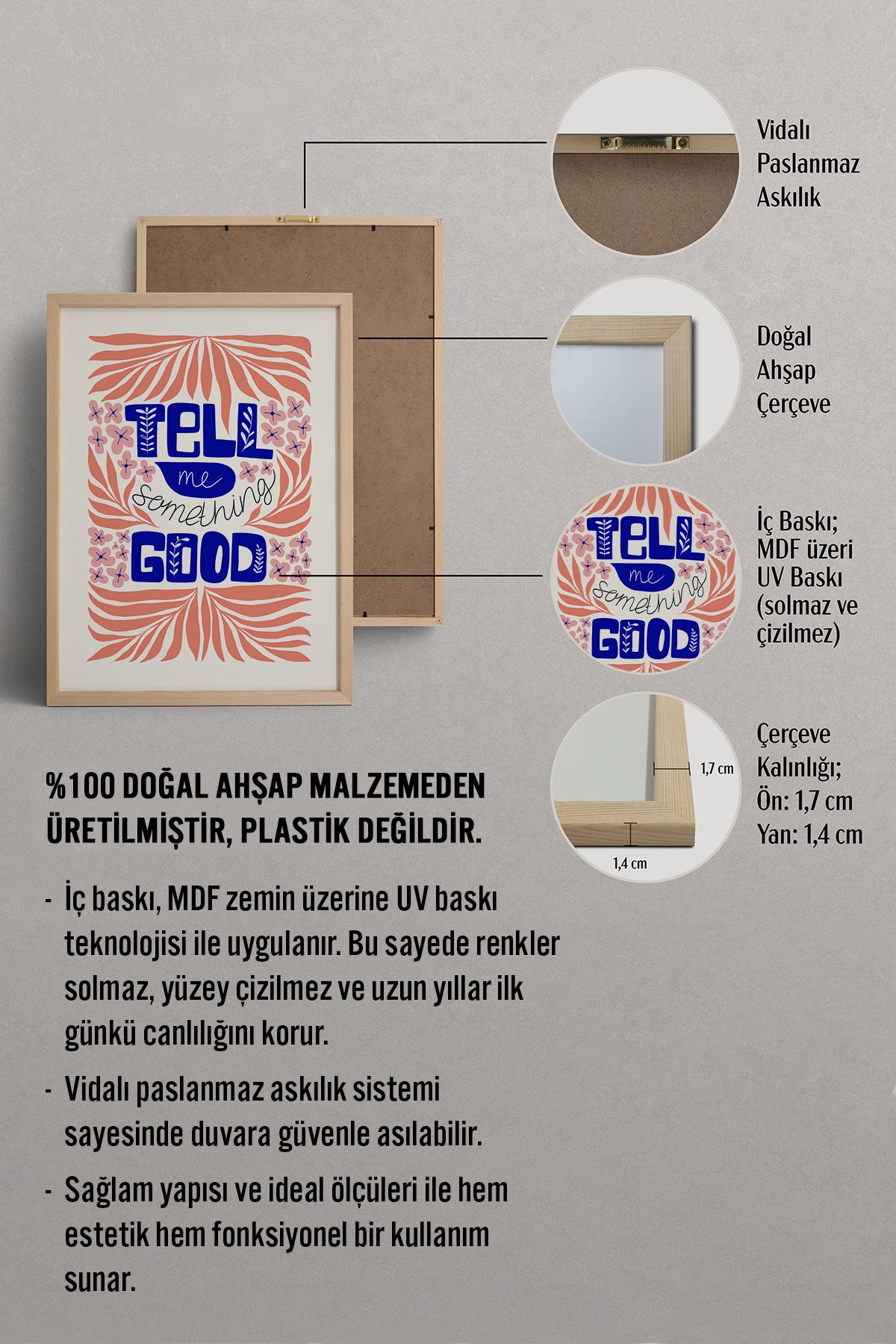 HOMEPACK Ahşap Çerçeveli Tablo Çerçeveli Poster Sanatsal Modern Duvar Dekoru FLOWER-146