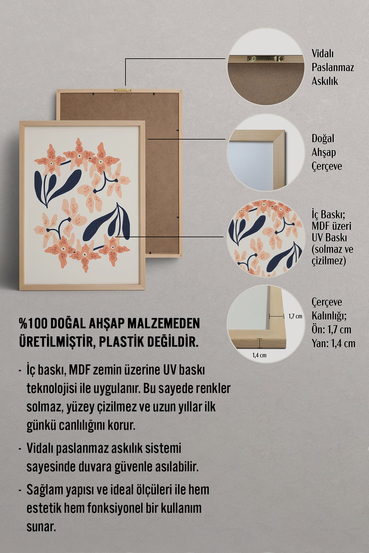 HOMEPACK Ahşap Çerçeveli Tablo Çerçeveli Poster Sanatsal Modern Duvar Dekoru FLOWER-148