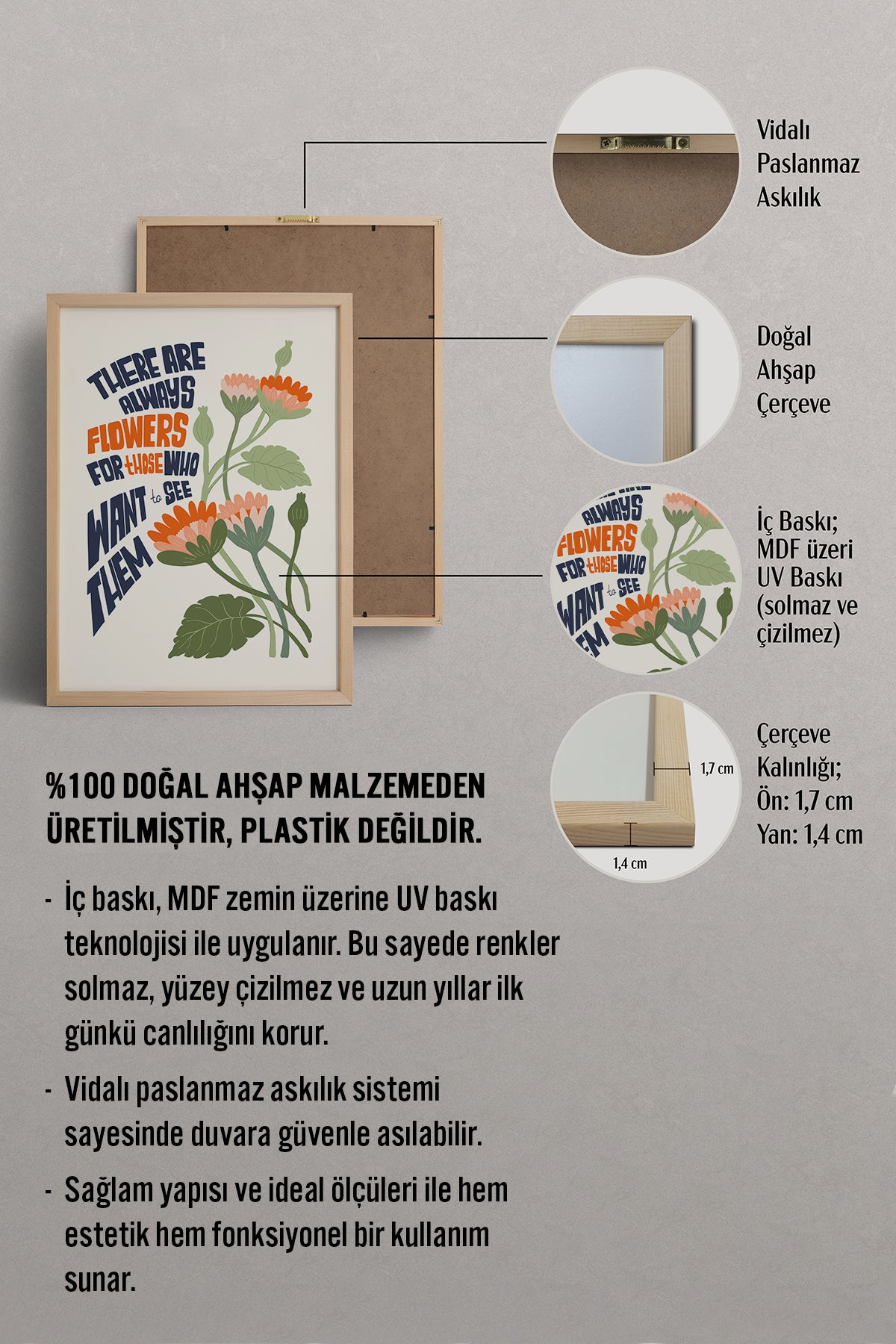 HOMEPACK Ahşap Çerçeveli Tablo Çerçeveli Poster Sanatsal Modern Duvar Dekoru FLOWER-152
