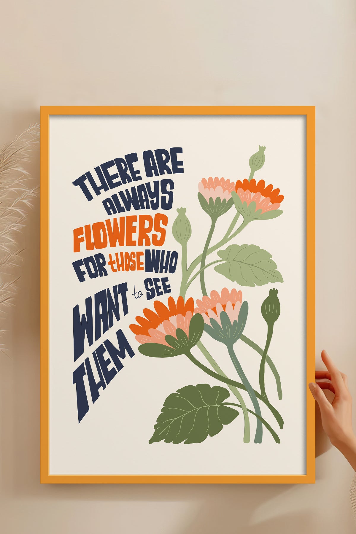 HOMEPACK Ahşap Çerçeveli Tablo Çerçeveli Poster Sanatsal Modern Duvar Dekoru FLOWER-152