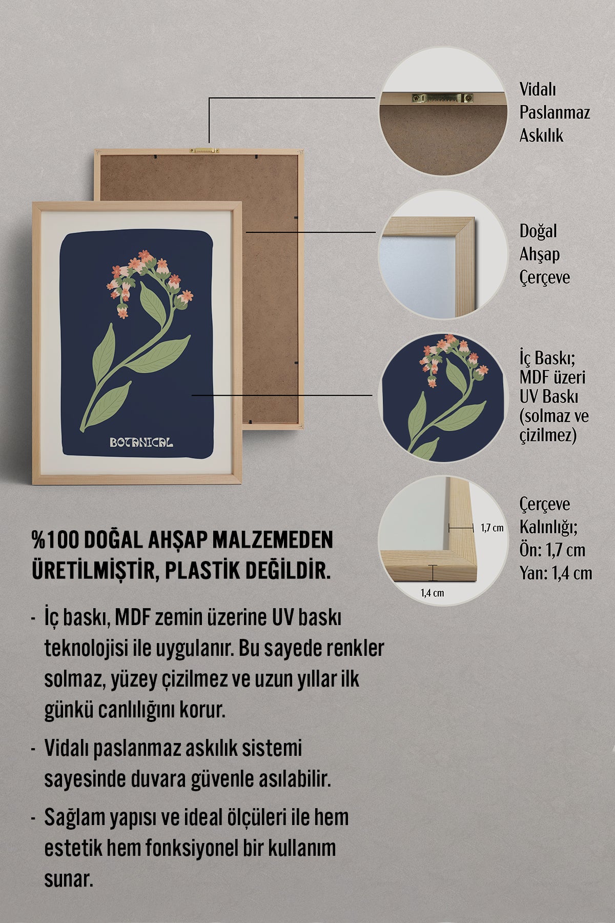 HOMEPACK Ahşap Çerçeveli Tablo Çerçeveli Poster Sanatsal Modern Duvar Dekoru FLOWER-154