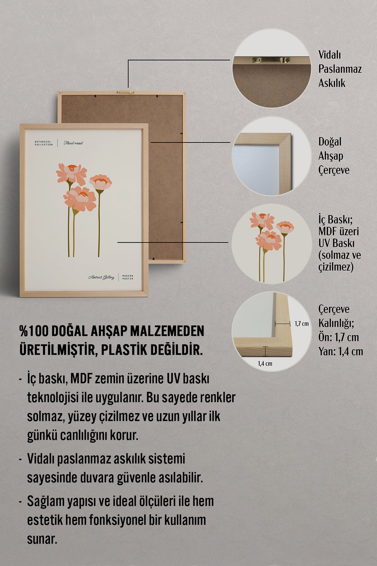 HOMEPACK Ahşap Çerçeveli Tablo Çerçeveli Poster Sanatsal Modern Duvar Dekoru FLOWER-163