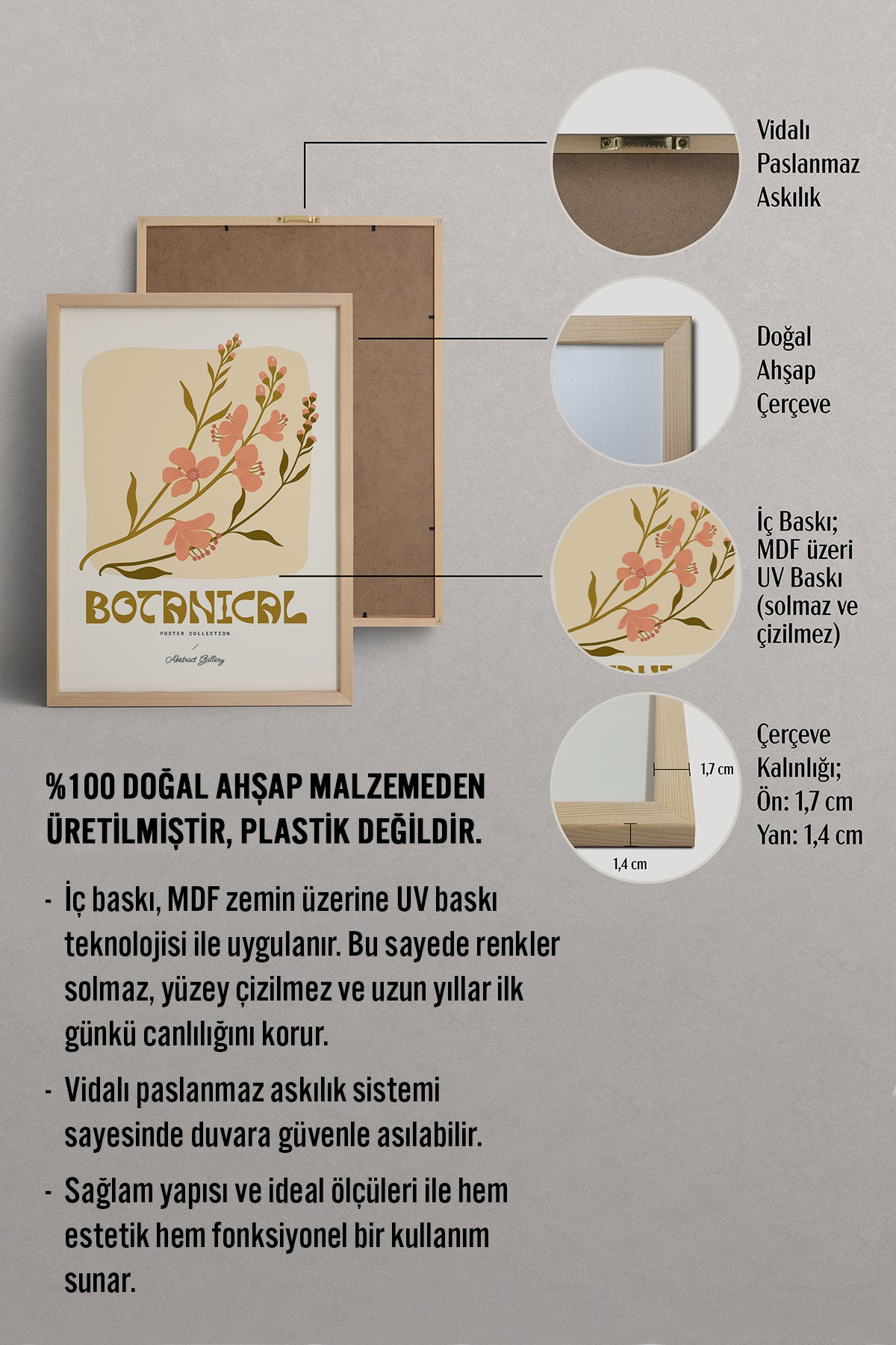 HOMEPACK Ahşap Çerçeveli Tablo Çerçeveli Poster Sanatsal Modern Duvar Dekoru FLOWER-166