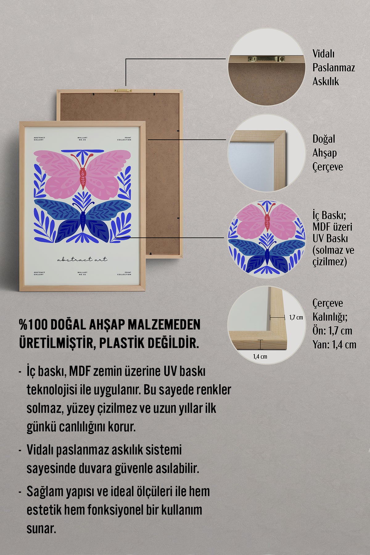 HOMEPACK Ahşap Çerçeveli Tablo Çerçeveli Poster Sanatsal Modern Duvar Dekoru FLOWER-171