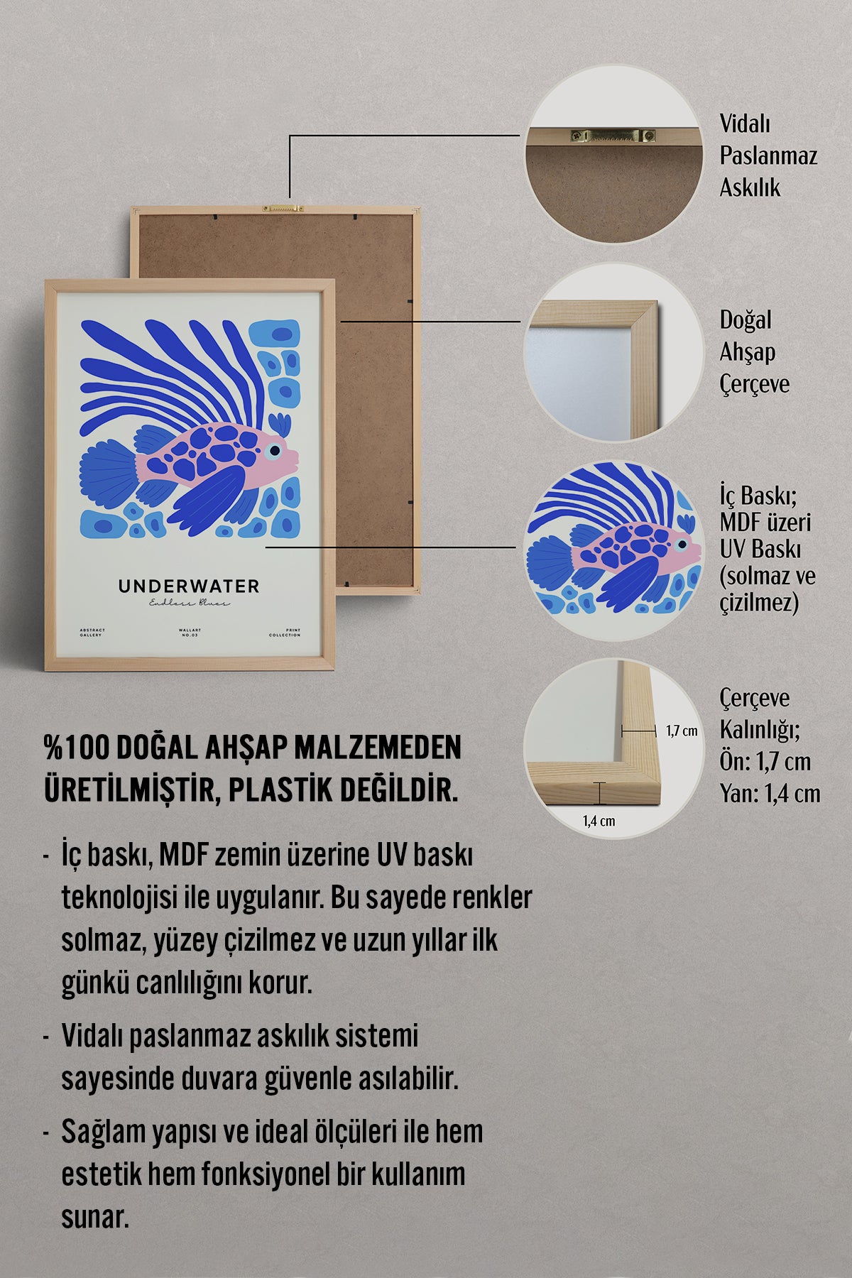HOMEPACK Ahşap Çerçeveli Tablo Çerçeveli Poster Sanatsal Modern Duvar Dekoru FLOWER-173