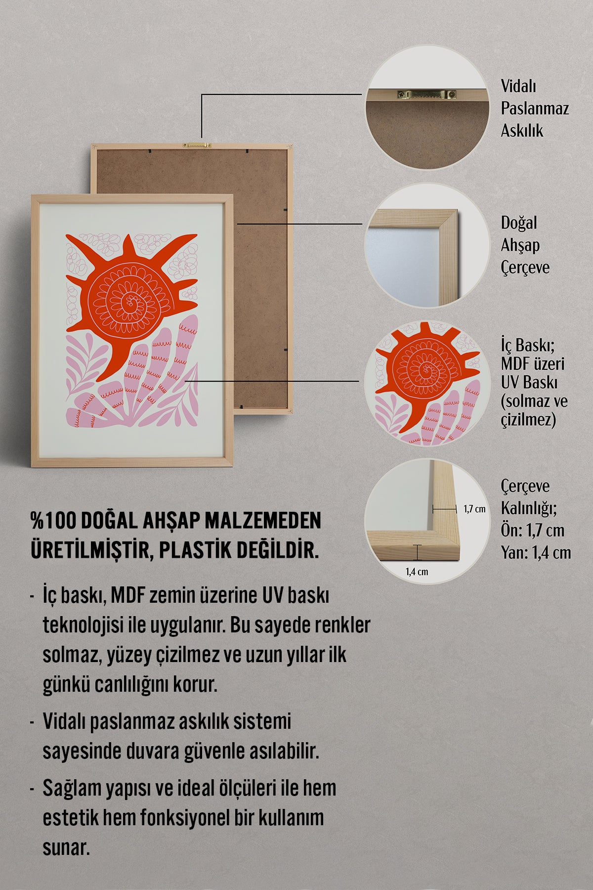 HOMEPACK Ahşap Çerçeveli Tablo Çerçeveli Poster Sanatsal Modern Duvar Dekoru FLOWER-174