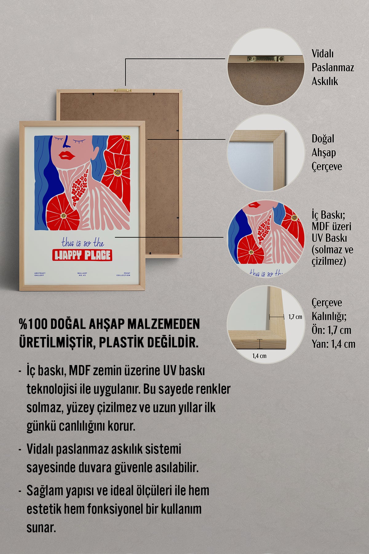 HOMEPACK Ahşap Çerçeveli Tablo Çerçeveli Poster Sanatsal Modern Duvar Dekoru FLOWER-181