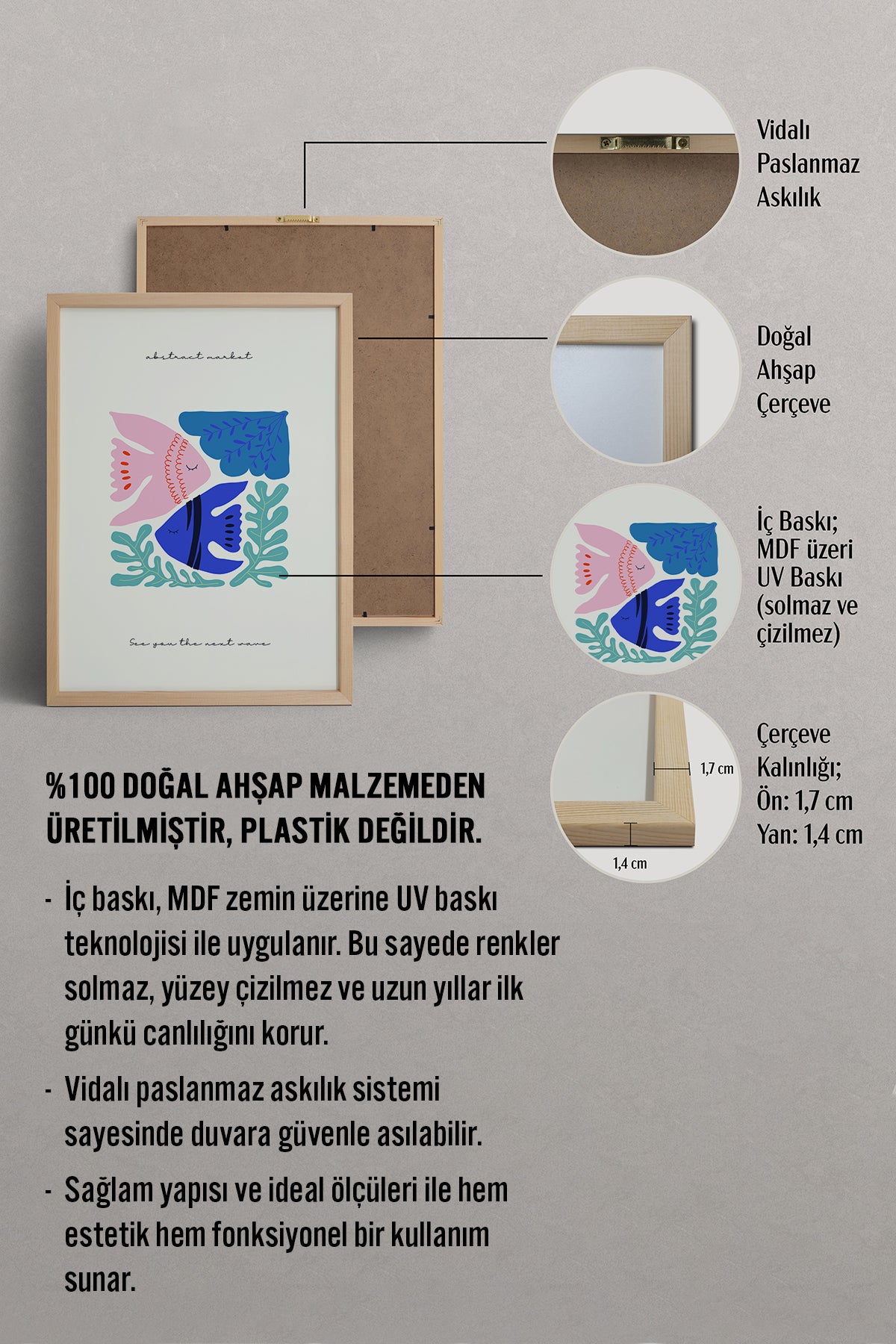 HOMEPACK Ahşap Çerçeveli Tablo Çerçeveli Poster Sanatsal Modern Duvar Dekoru FLOWER-185
