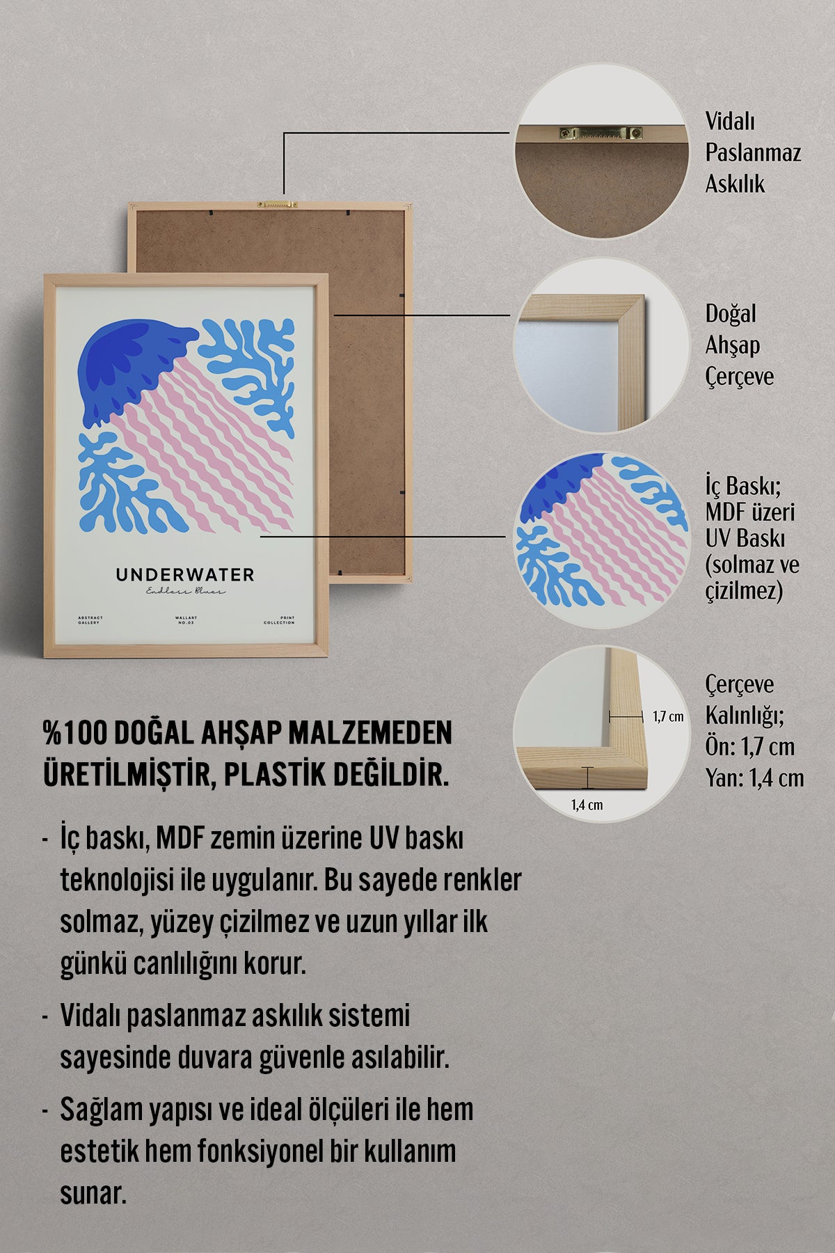 HOMEPACK Ahşap Çerçeveli Tablo Çerçeveli Poster Sanatsal Modern Duvar Dekoru FLOWER-191