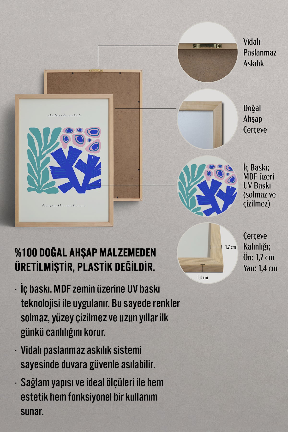 HOMEPACK Ahşap Çerçeveli Tablo Çerçeveli Poster Sanatsal Modern Duvar Dekoru FLOWER-192
