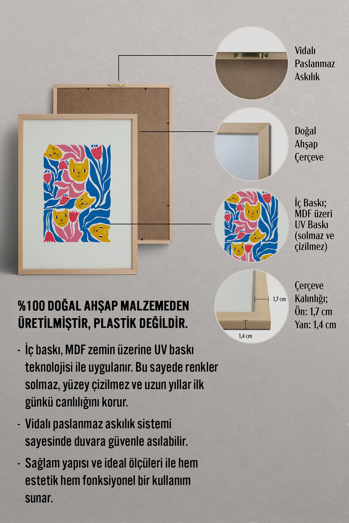HOMEPACK Ahşap Çerçeveli Tablo Çerçeveli Poster Sanatsal Modern Duvar Dekoru FLOWER-196