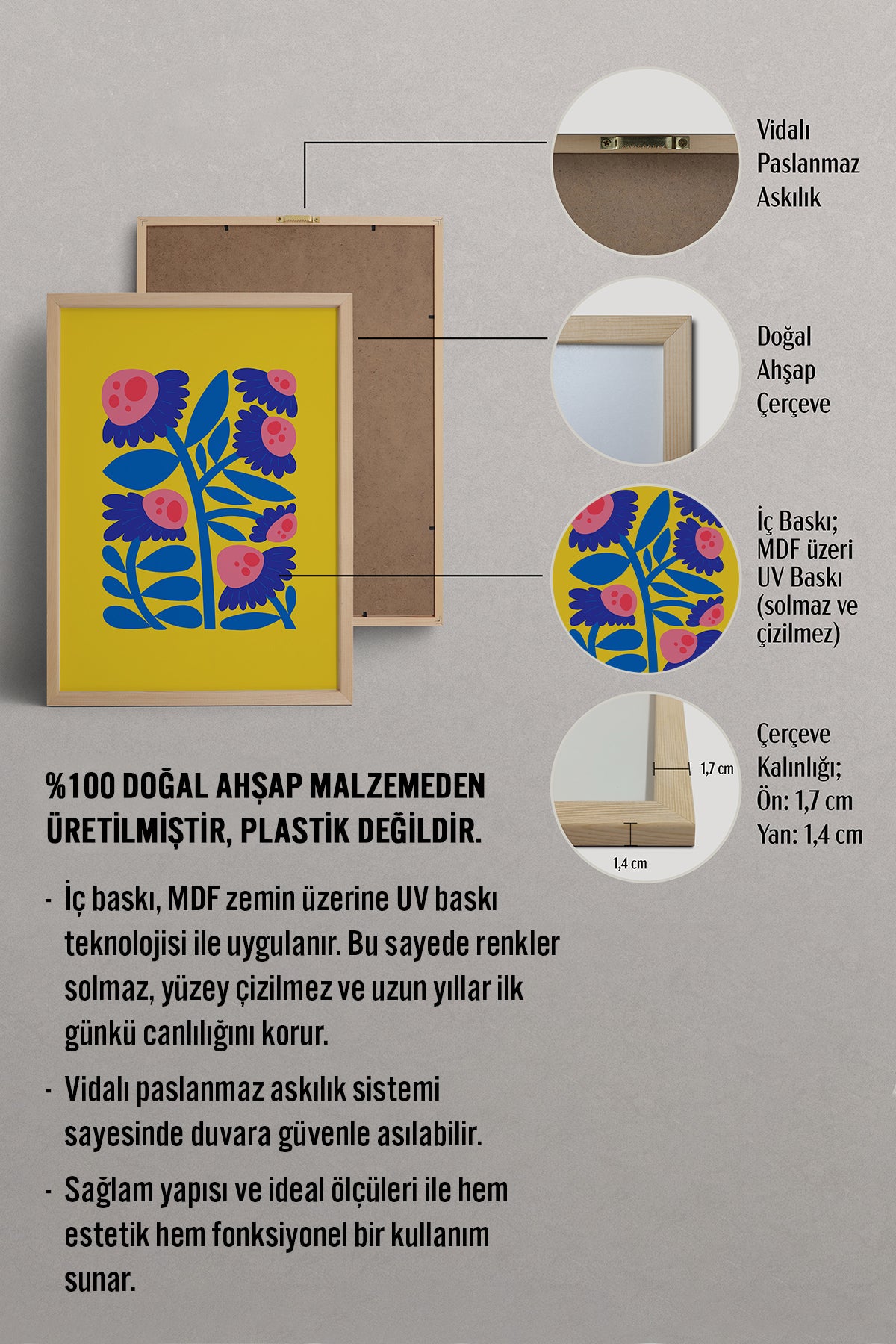 HOMEPACK Ahşap Çerçeveli Tablo Çerçeveli Poster Sanatsal Modern Duvar Dekoru FLOWER-197