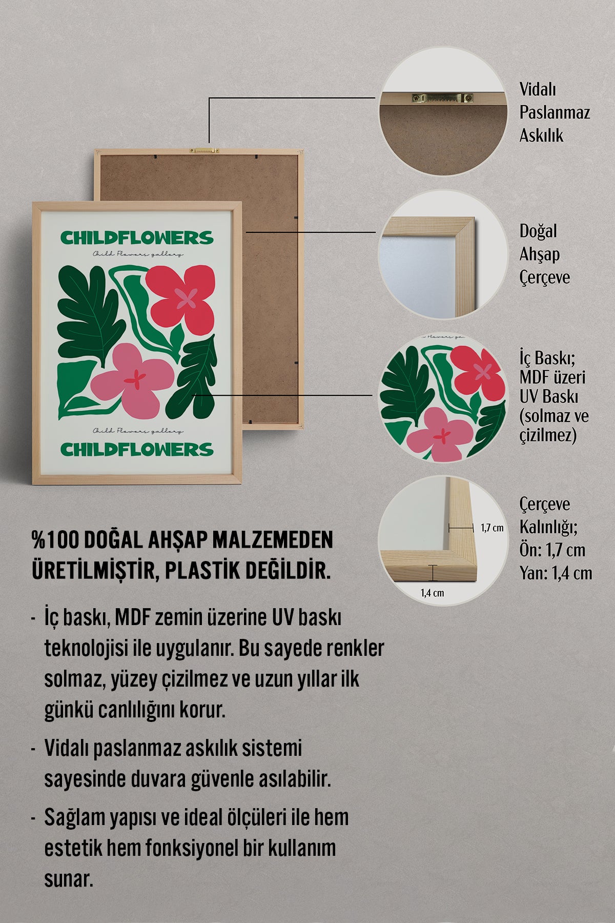 HOMEPACK Ahşap Çerçeveli Tablo Çerçeveli Poster Sanatsal Modern Duvar Dekoru FLOWER-199