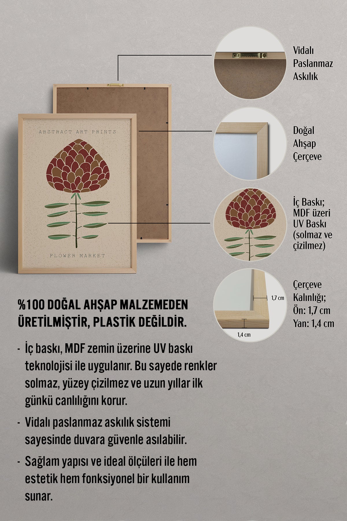 HOMEPACK Ahşap Çerçeveli Tablo Çerçeveli Poster Sanatsal Modern Duvar Dekoru FLOWER-20