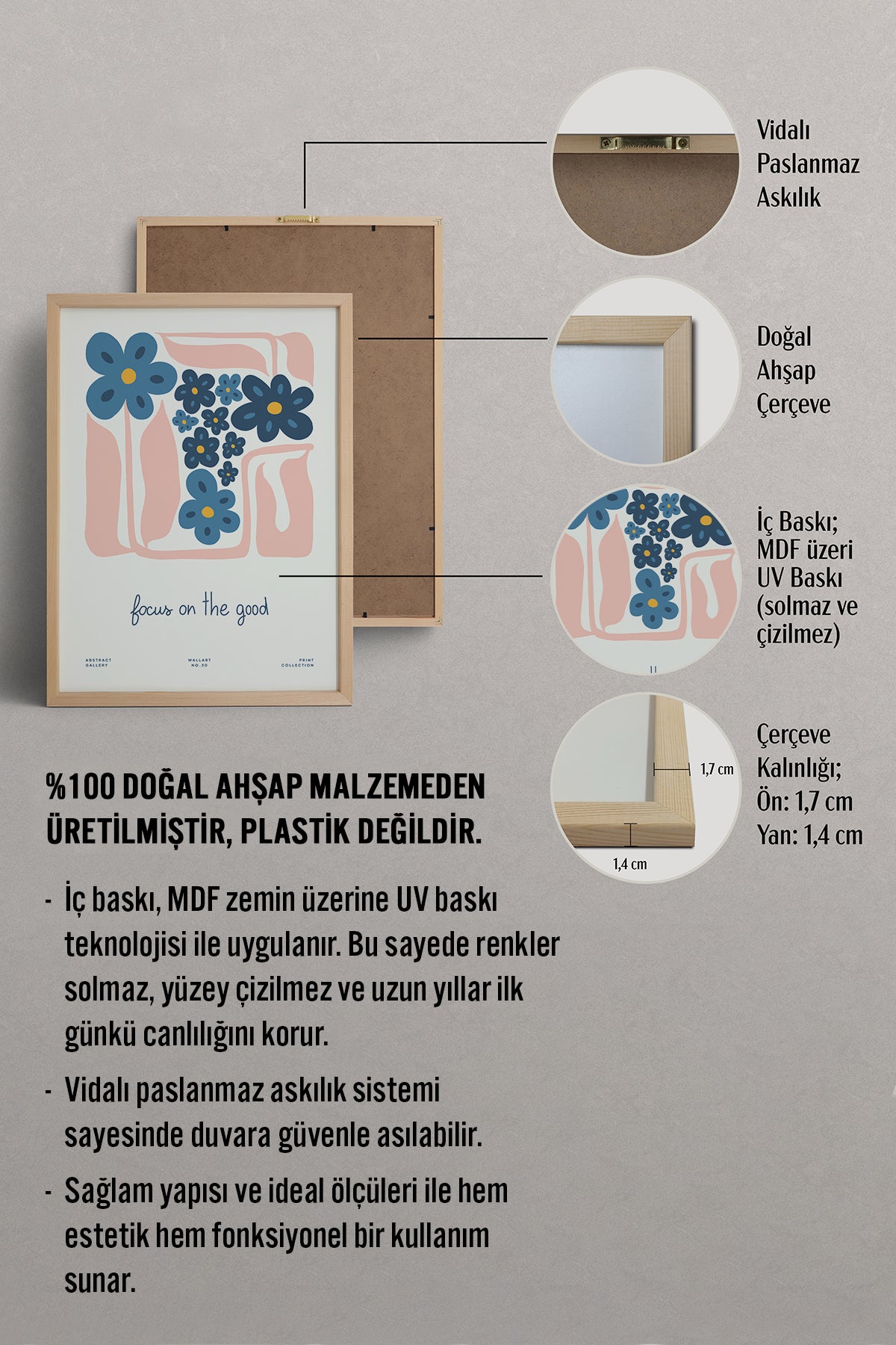 HOMEPACK Ahşap Çerçeveli Tablo Çerçeveli Poster Sanatsal Modern Duvar Dekoru FLOWER-201