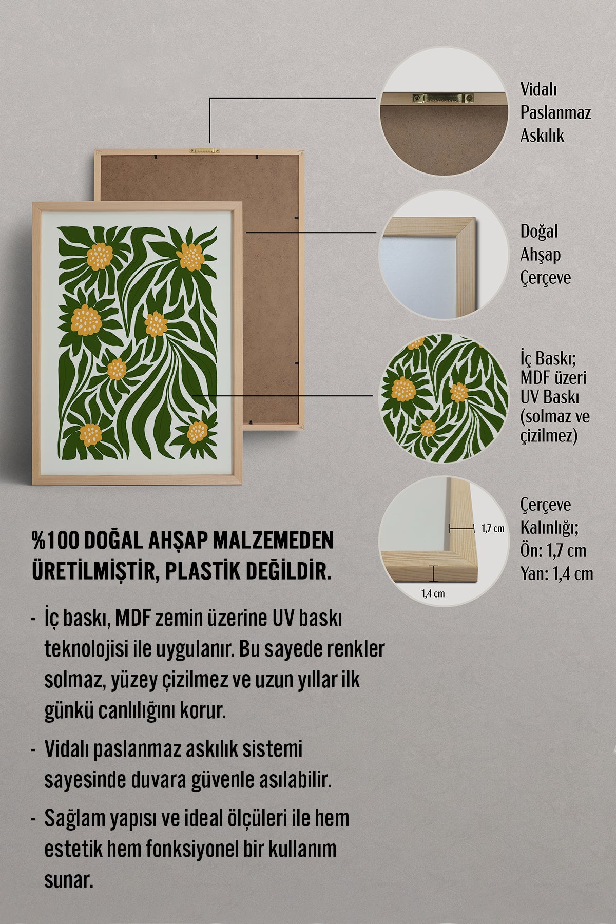 HOMEPACK Ahşap Çerçeveli Tablo Çerçeveli Poster Sanatsal Modern Duvar Dekoru FLOWER-205