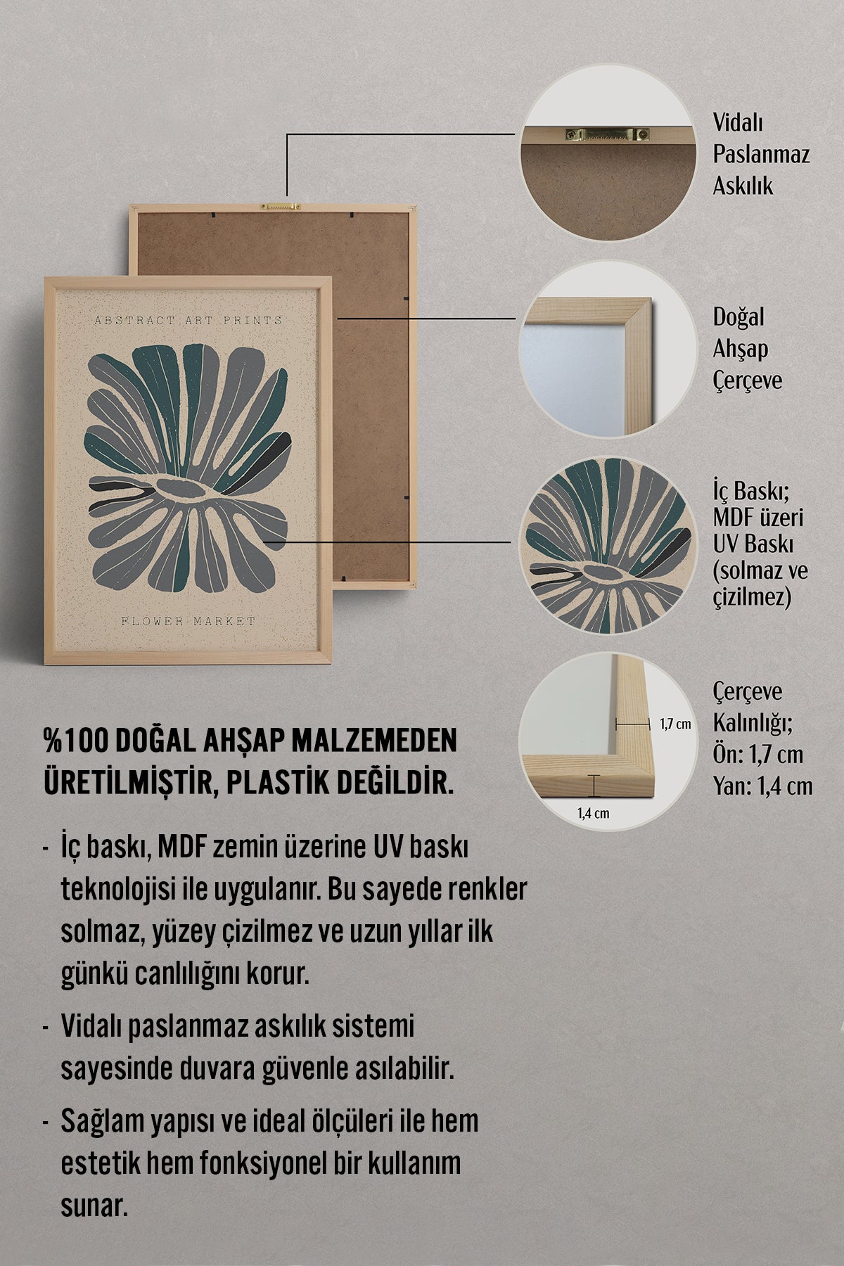 HOMEPACK Ahşap Çerçeveli Tablo Çerçeveli Poster Sanatsal Modern Duvar Dekoru FLOWER-21