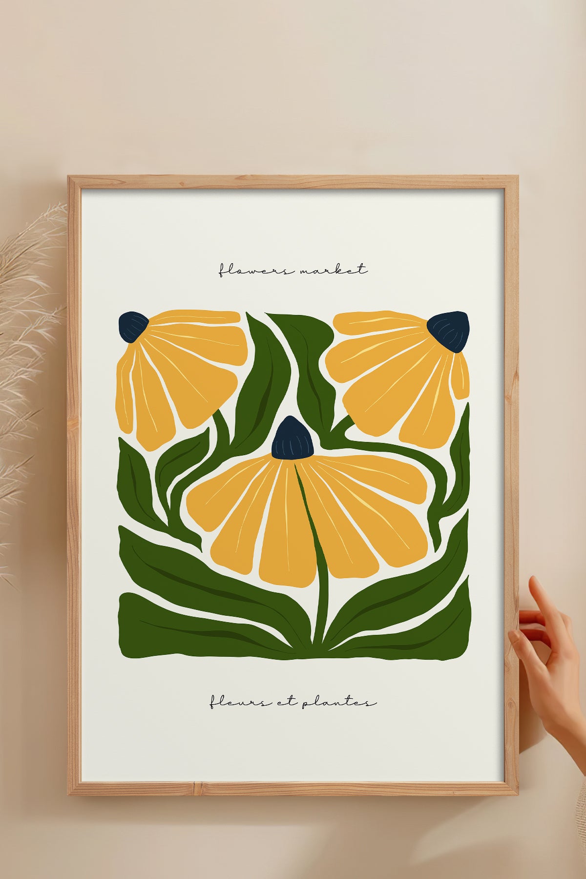 HOMEPACK Ahşap Çerçeveli Tablo Çerçeveli Poster Sanatsal Modern Duvar Dekoru FLOWER-211