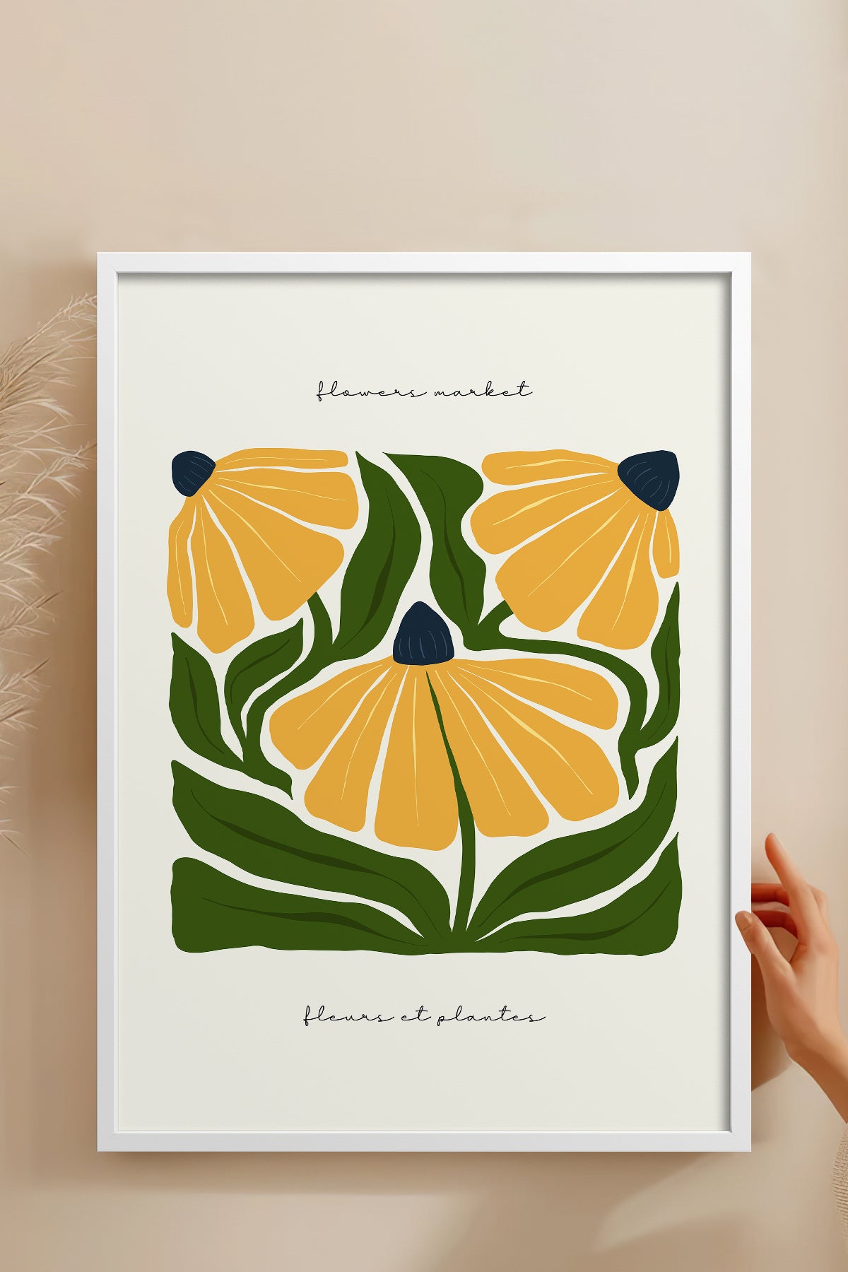 HOMEPACK Ahşap Çerçeveli Tablo Çerçeveli Poster Sanatsal Modern Duvar Dekoru FLOWER-211