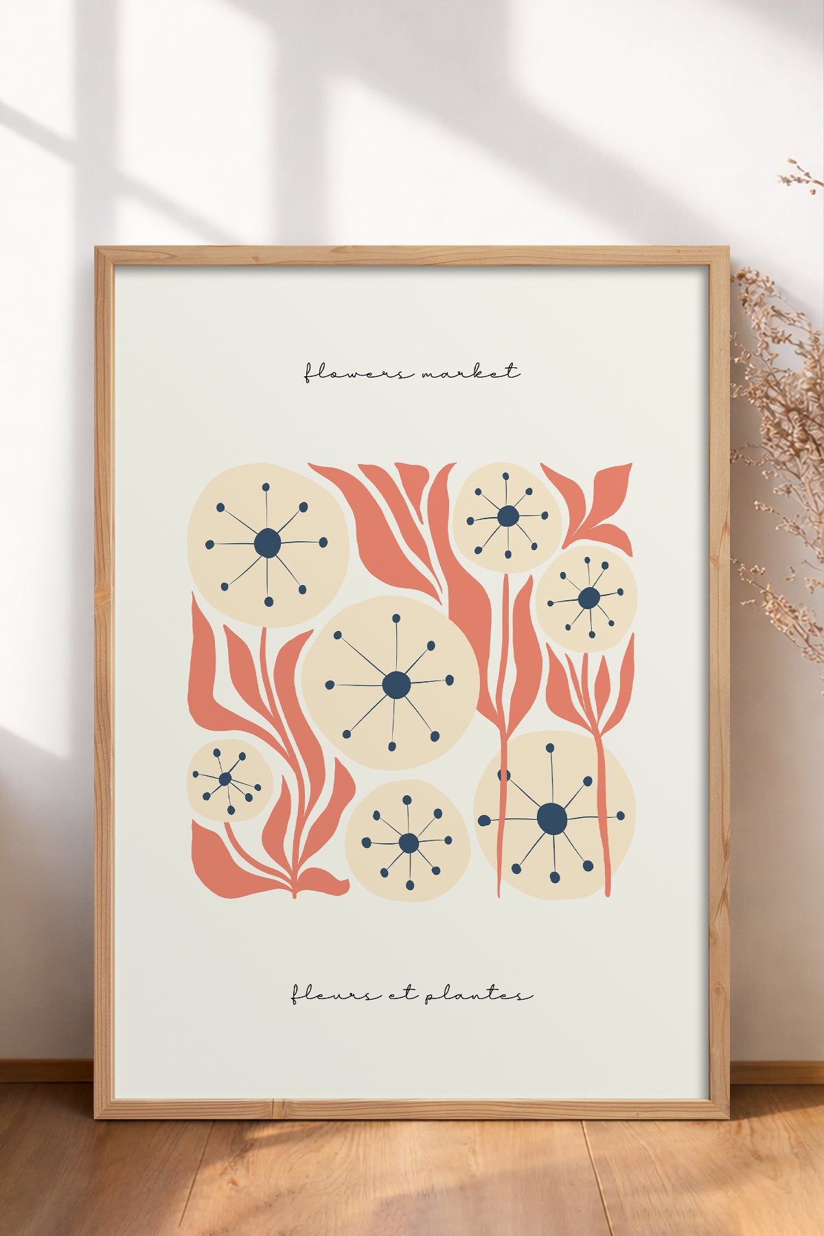 HOMEPACK Ahşap Çerçeveli Tablo Çerçeveli Poster Sanatsal Modern Duvar Dekoru FLOWER-215