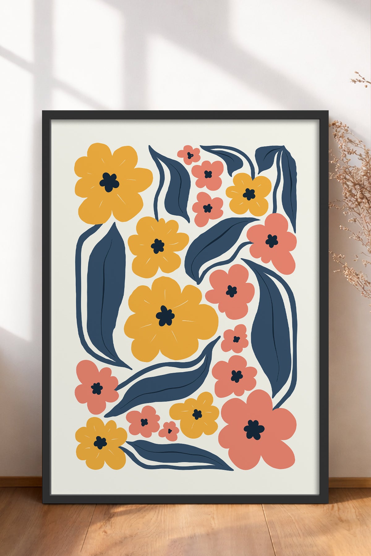 HOMEPACK Ahşap Çerçeveli Tablo Çerçeveli Poster Sanatsal Modern Duvar Dekoru FLOWER-217