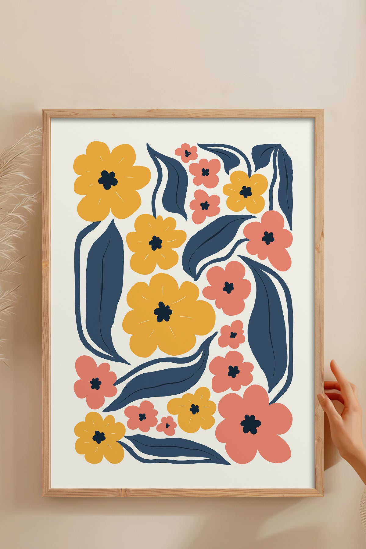HOMEPACK Ahşap Çerçeveli Tablo Çerçeveli Poster Sanatsal Modern Duvar Dekoru FLOWER-217