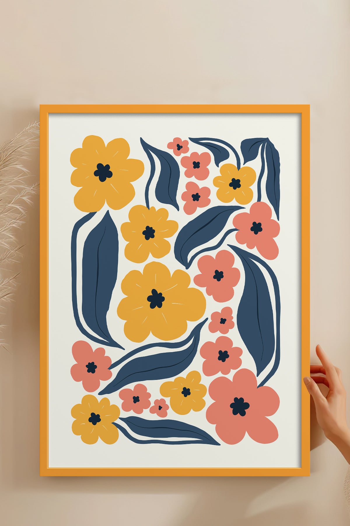 HOMEPACK Ahşap Çerçeveli Tablo Çerçeveli Poster Sanatsal Modern Duvar Dekoru FLOWER-217