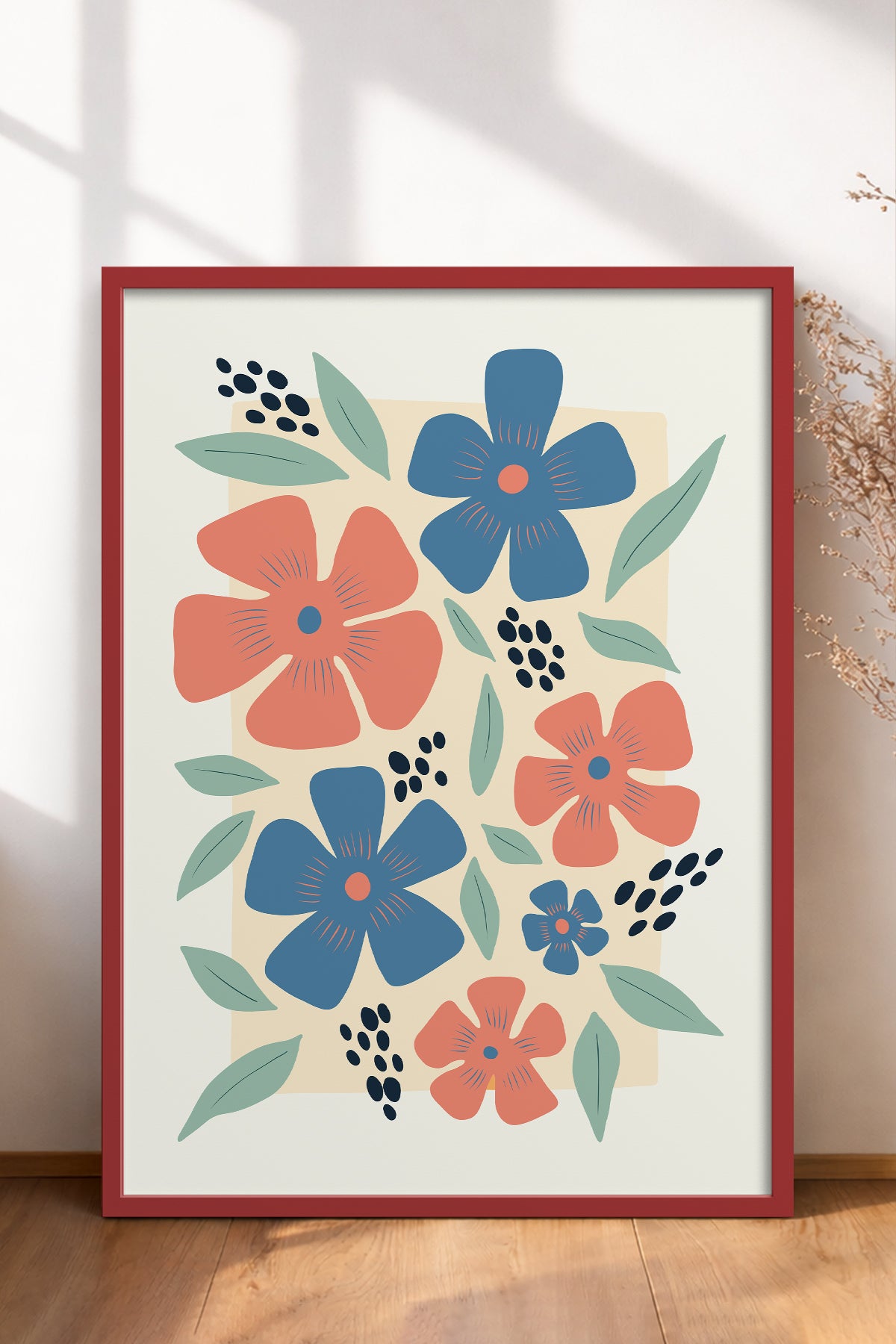 HOMEPACK Ahşap Çerçeveli Tablo Çerçeveli Poster Sanatsal Modern Duvar Dekoru FLOWER-218
