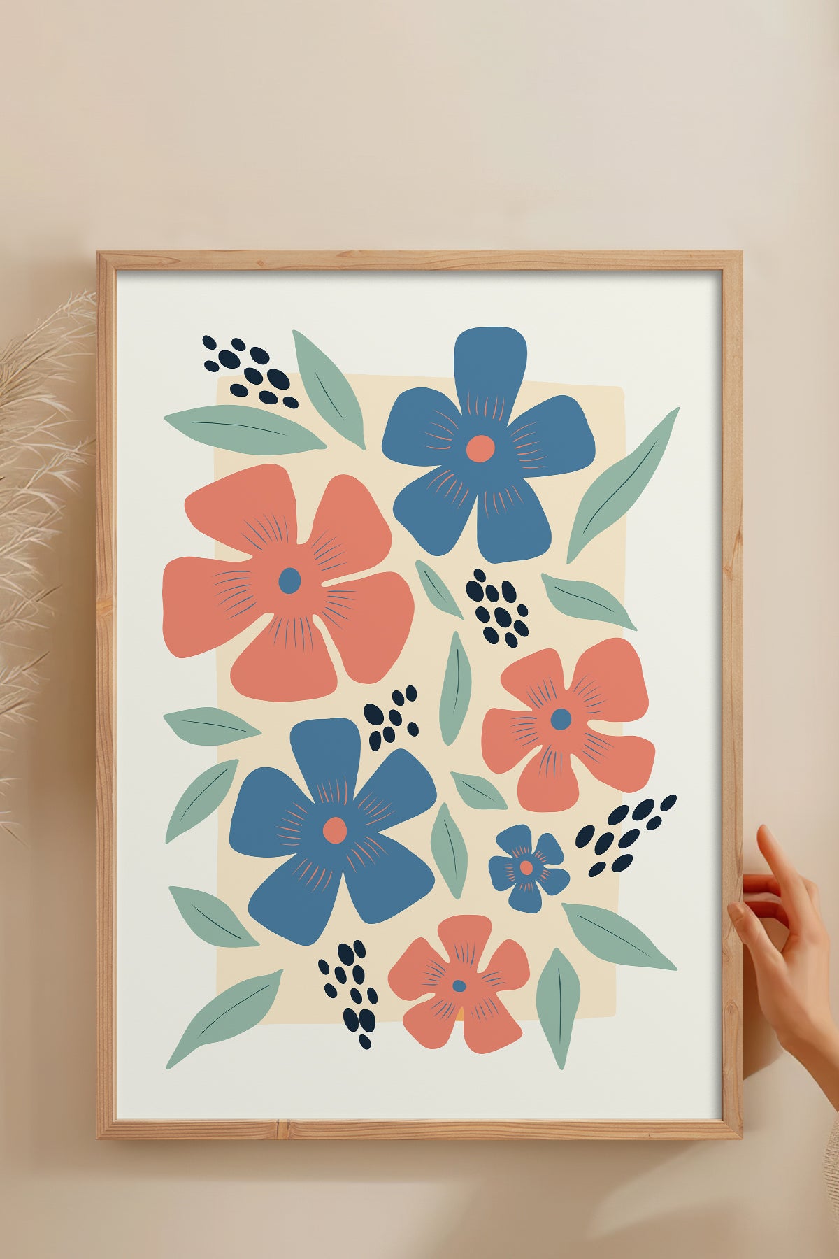 HOMEPACK Ahşap Çerçeveli Tablo Çerçeveli Poster Sanatsal Modern Duvar Dekoru FLOWER-218