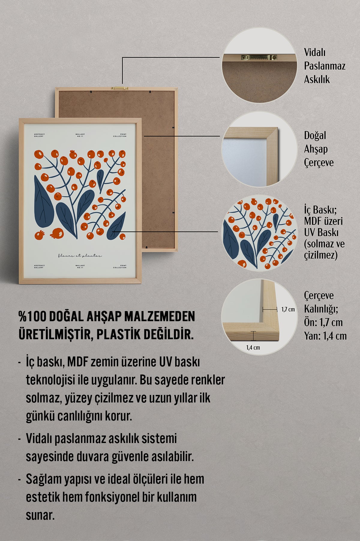 HOMEPACK Ahşap Çerçeveli Tablo Çerçeveli Poster Sanatsal Modern Duvar Dekoru FLOWER-219