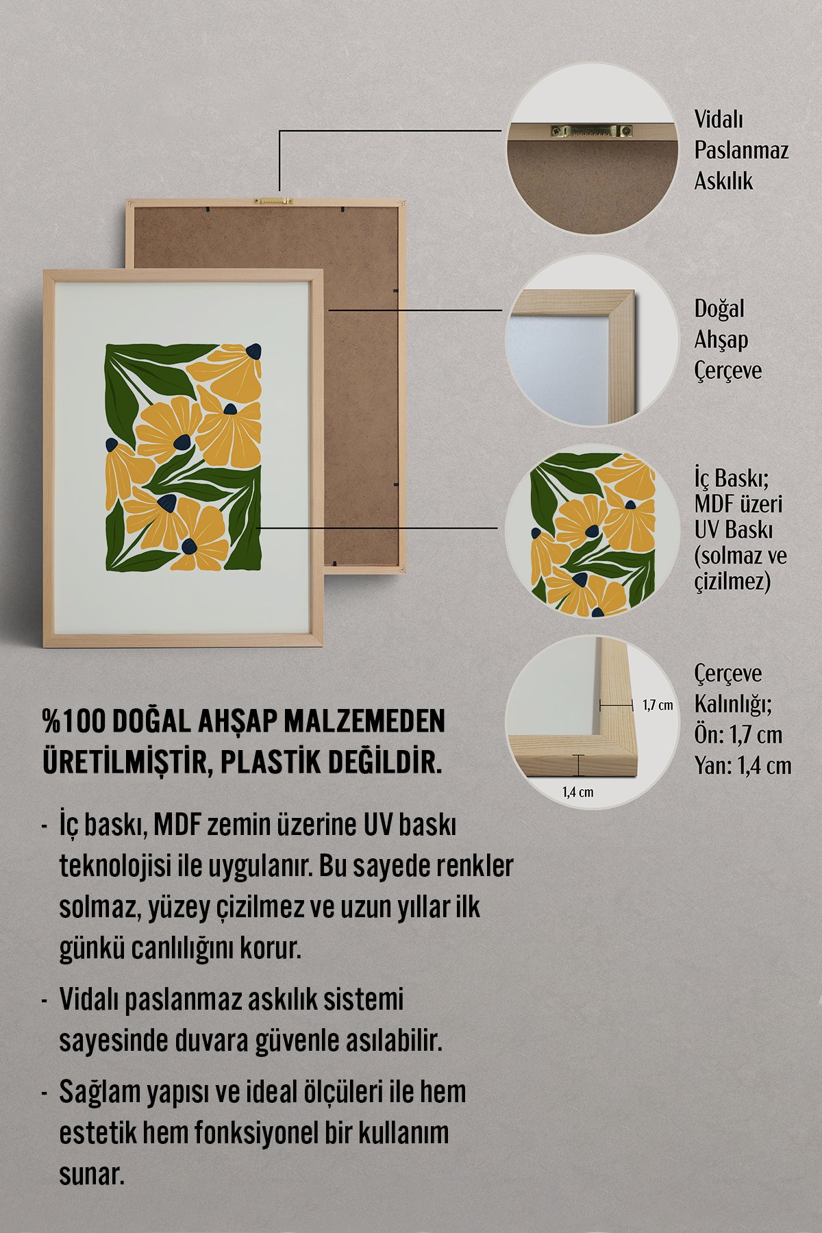 HOMEPACK Ahşap Çerçeveli Tablo Çerçeveli Poster Sanatsal Modern Duvar Dekoru FLOWER-220