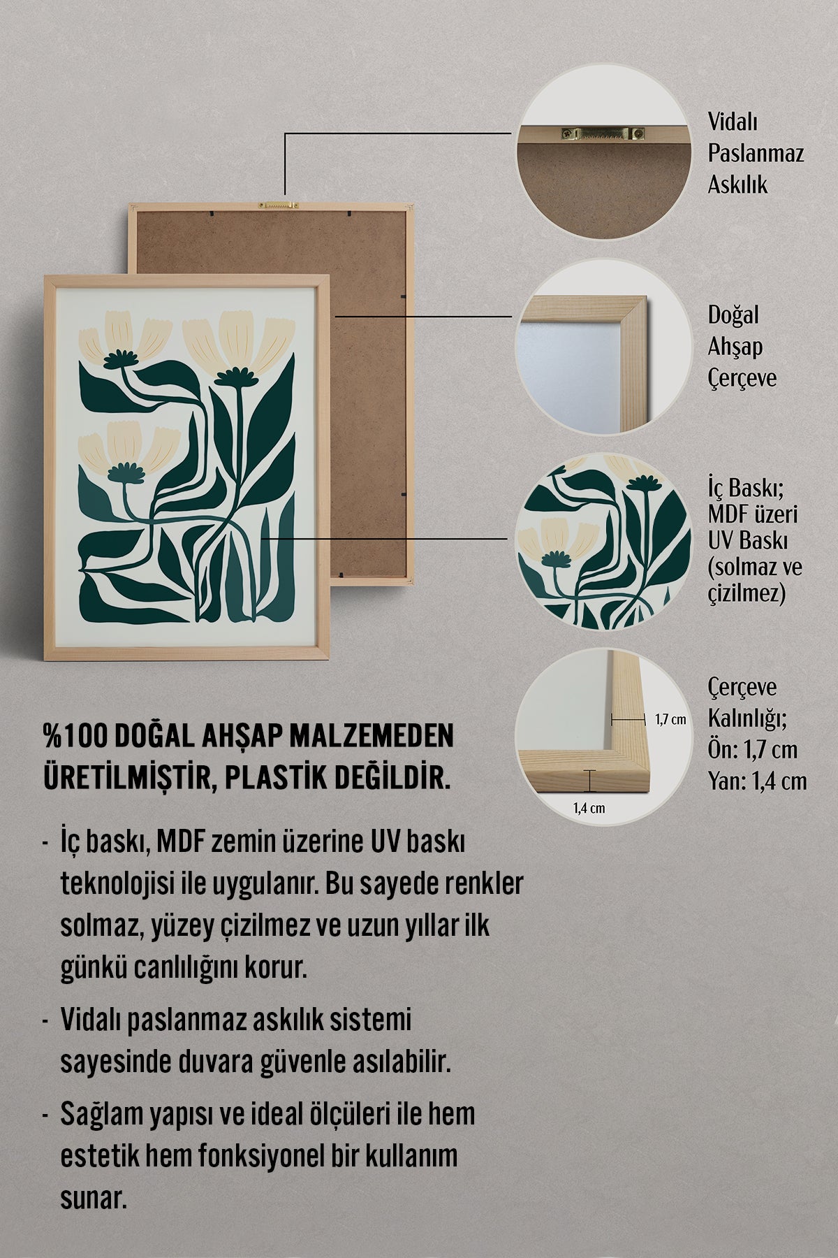HOMEPACK Ahşap Çerçeveli Tablo Çerçeveli Poster Sanatsal Modern Duvar Dekoru FLOWER-225