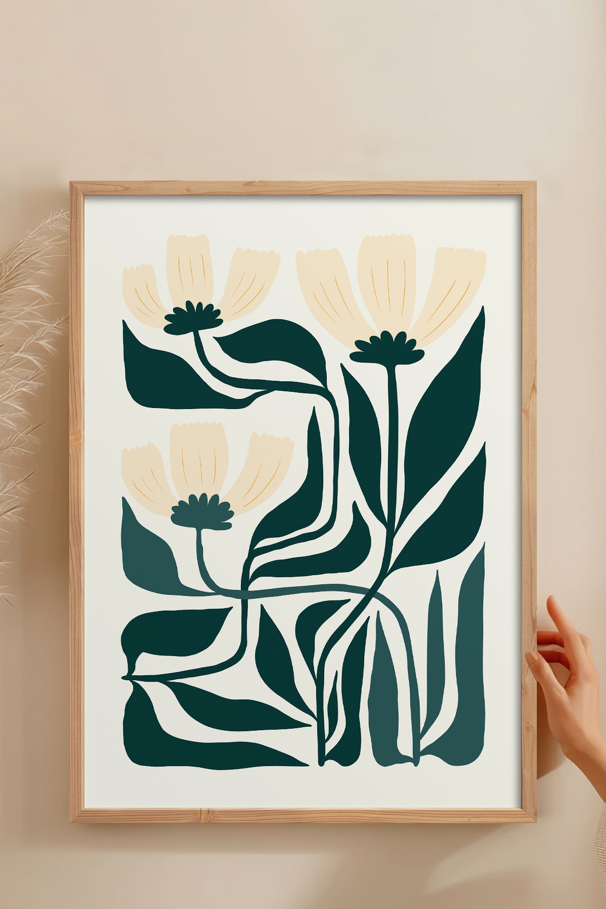 HOMEPACK Ahşap Çerçeveli Tablo Çerçeveli Poster Sanatsal Modern Duvar Dekoru FLOWER-225